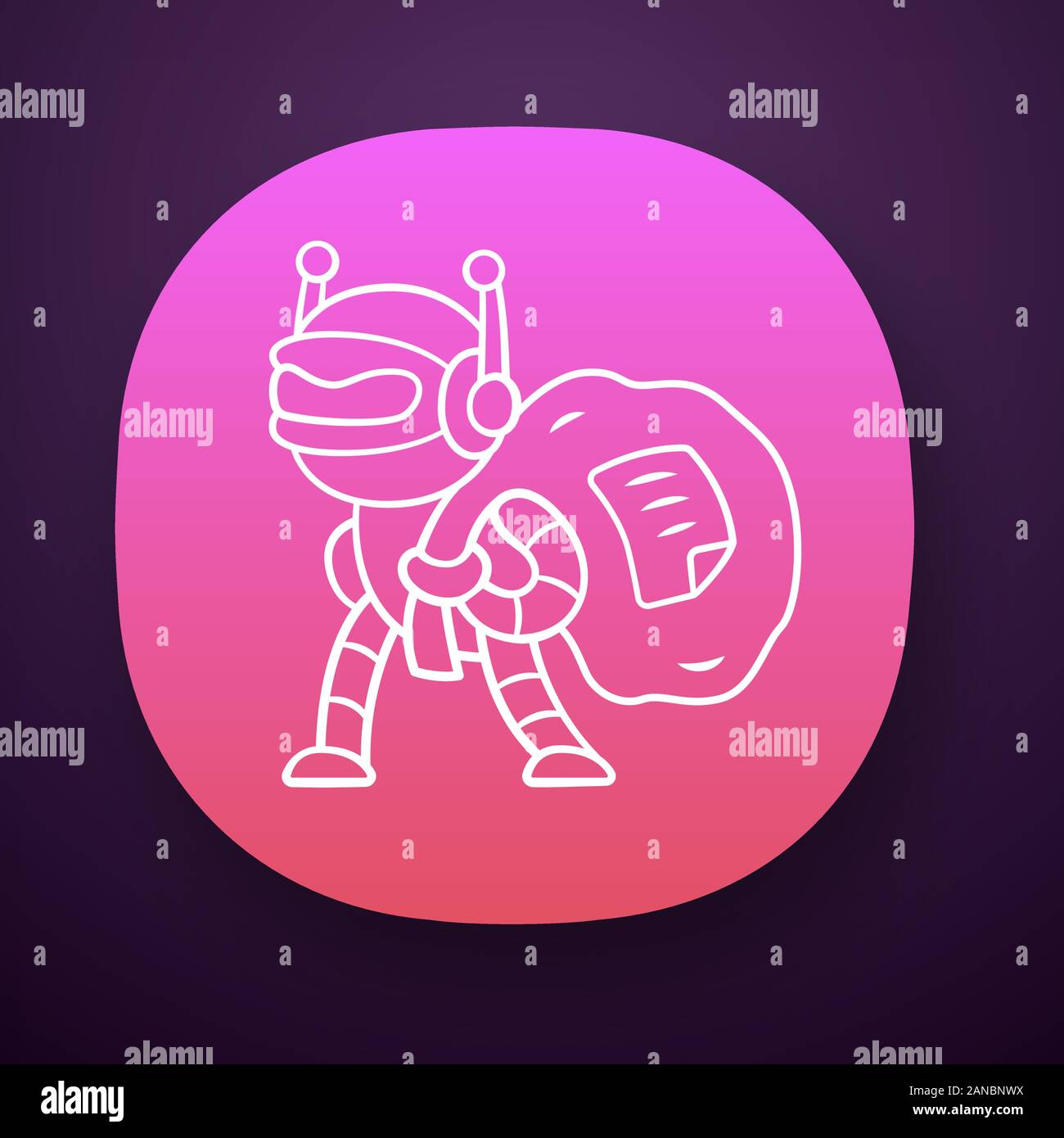 Scraper bot app icon. Malicious robot. Content stealing. Software program. Web scraping service. Artificial intelligence. UI/UX user interface. Web or Stock Vector