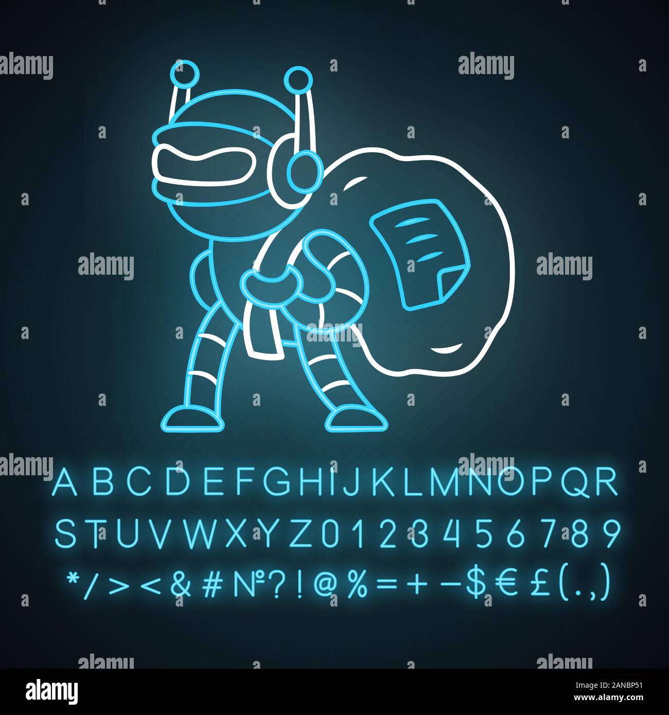 Scraper bot neon light icon. Malicious bad robot. Content stealing.  Software program. Artificial intelligence. Glowing sign with alphabet,  numbers and Stock Vector Image & Art - Alamy