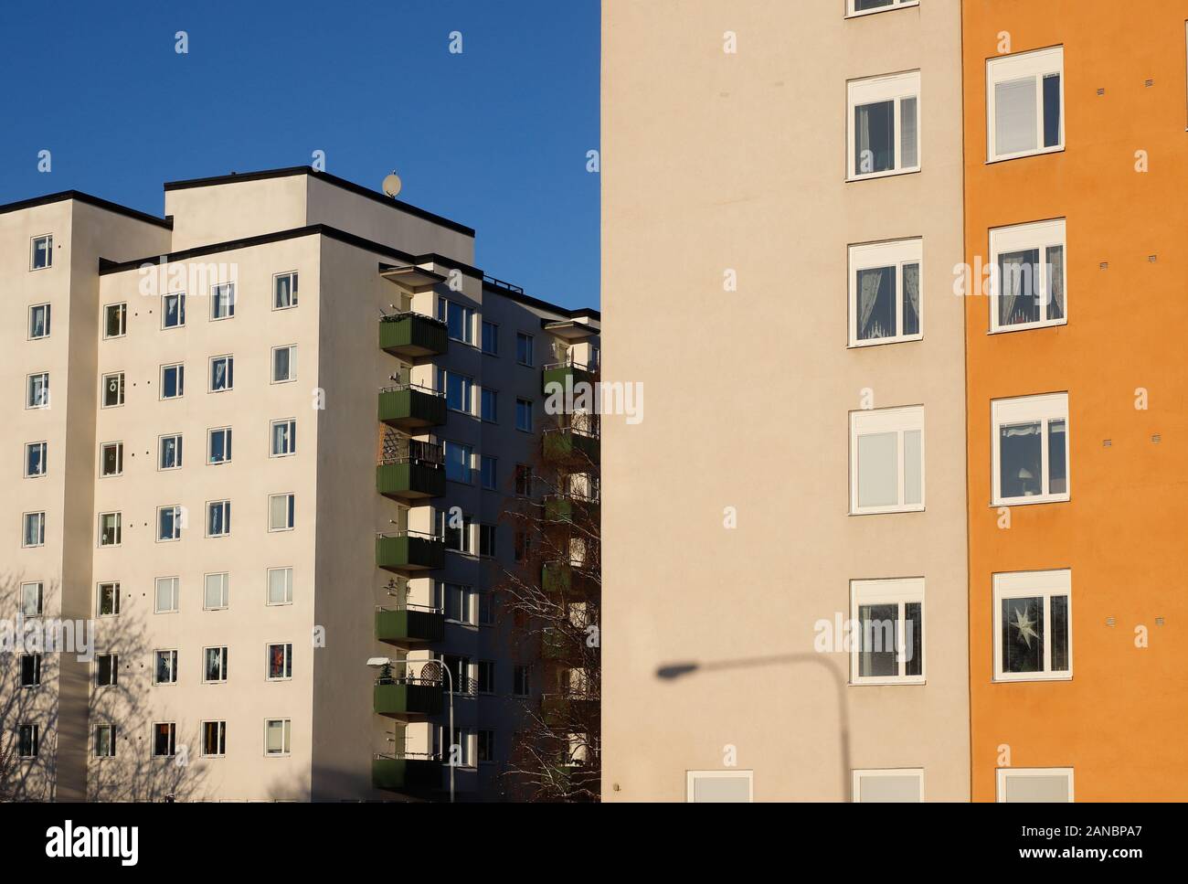 High-rise multi-family 1950s buildings exterior view. Stock Photo