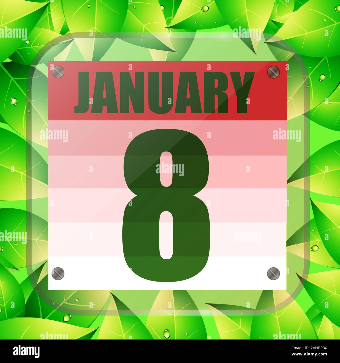 January 8 icon. Calendar date for planning important day with green