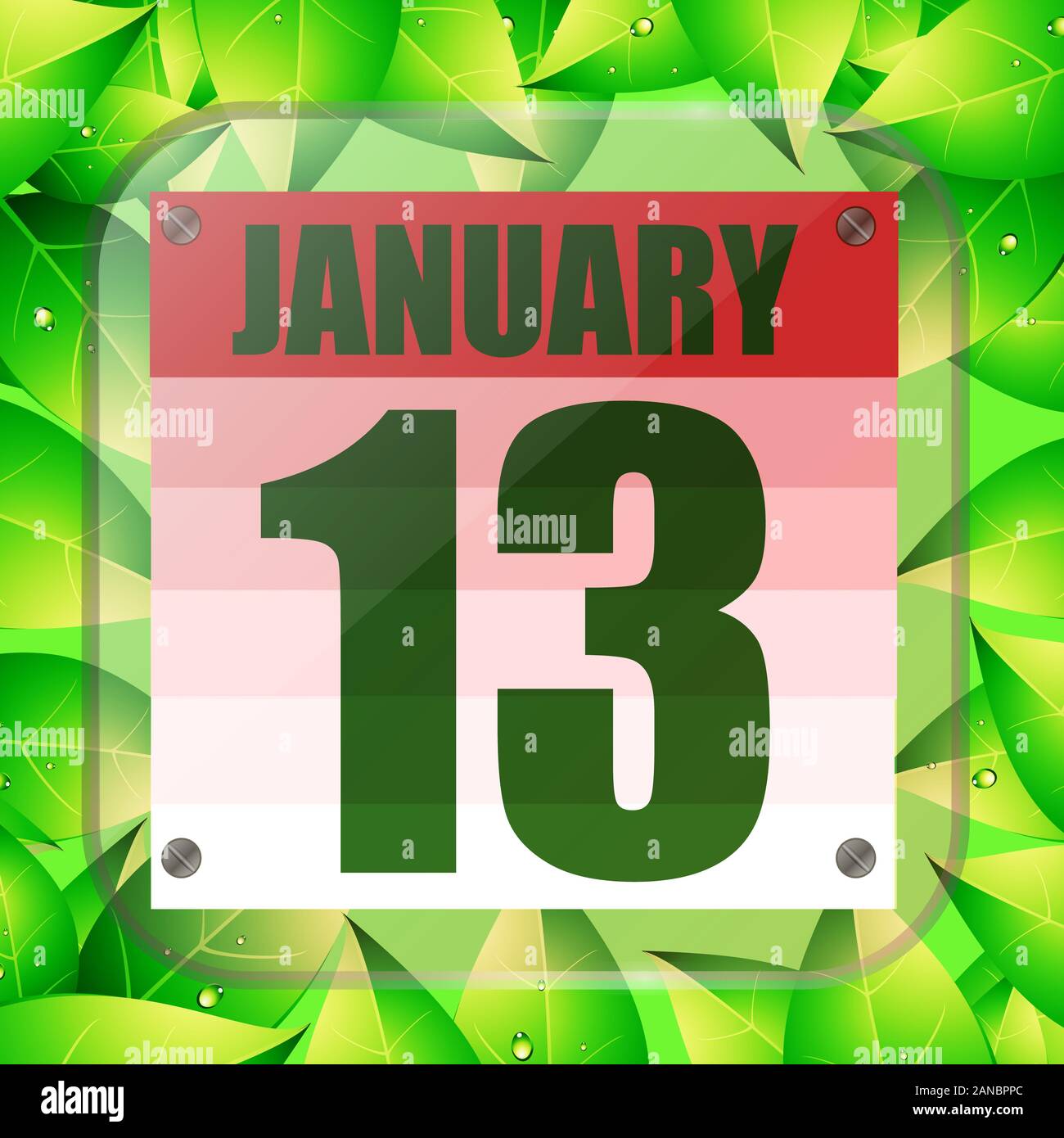 January 13 icon. Calendar date for planning important day with green