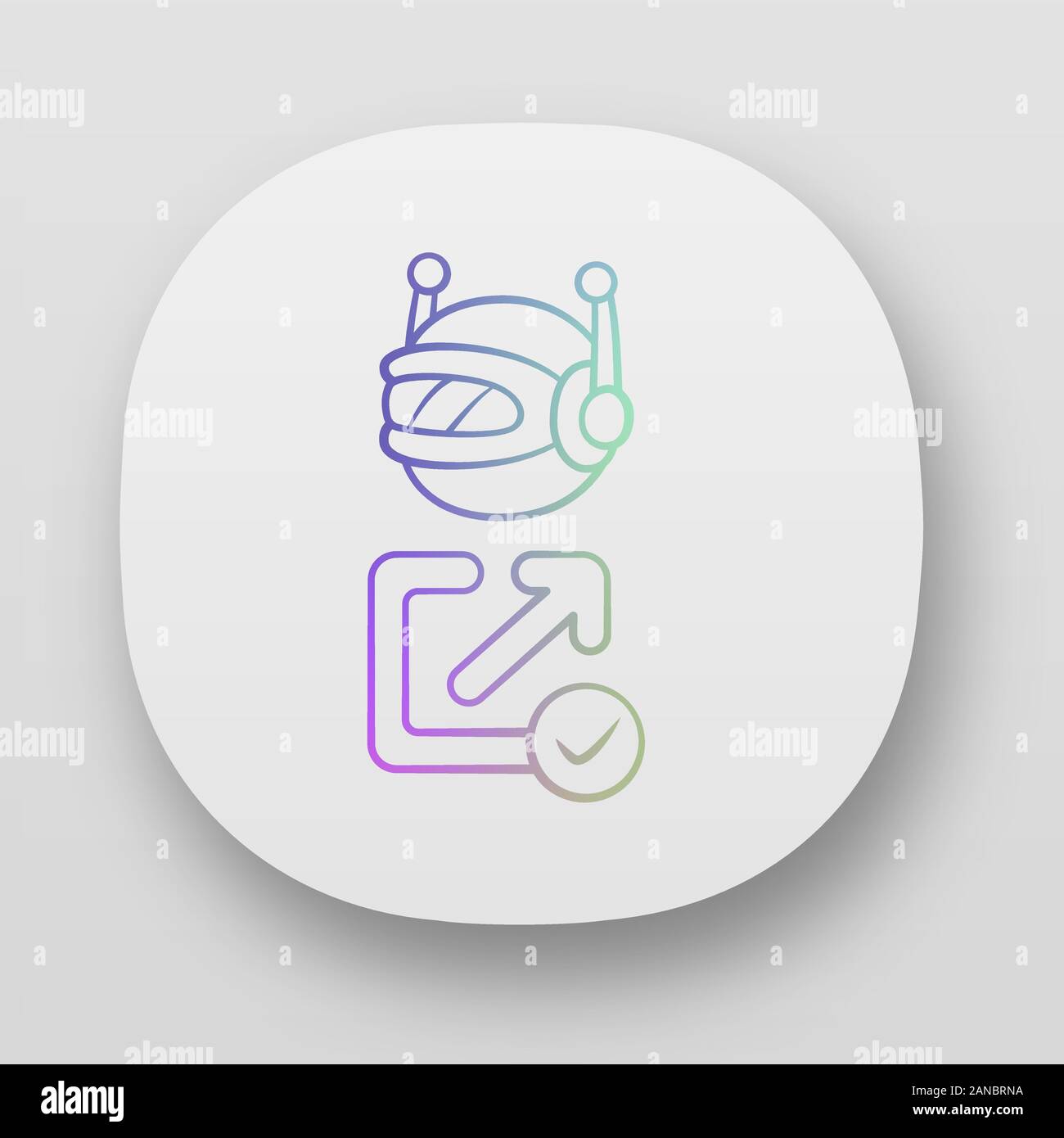 Backlink checker bot app icon. Website optimization. Artificial intelligence. Support service bot. SEO assistant, ai. UI/UX user interface. Web or mob Stock Vector