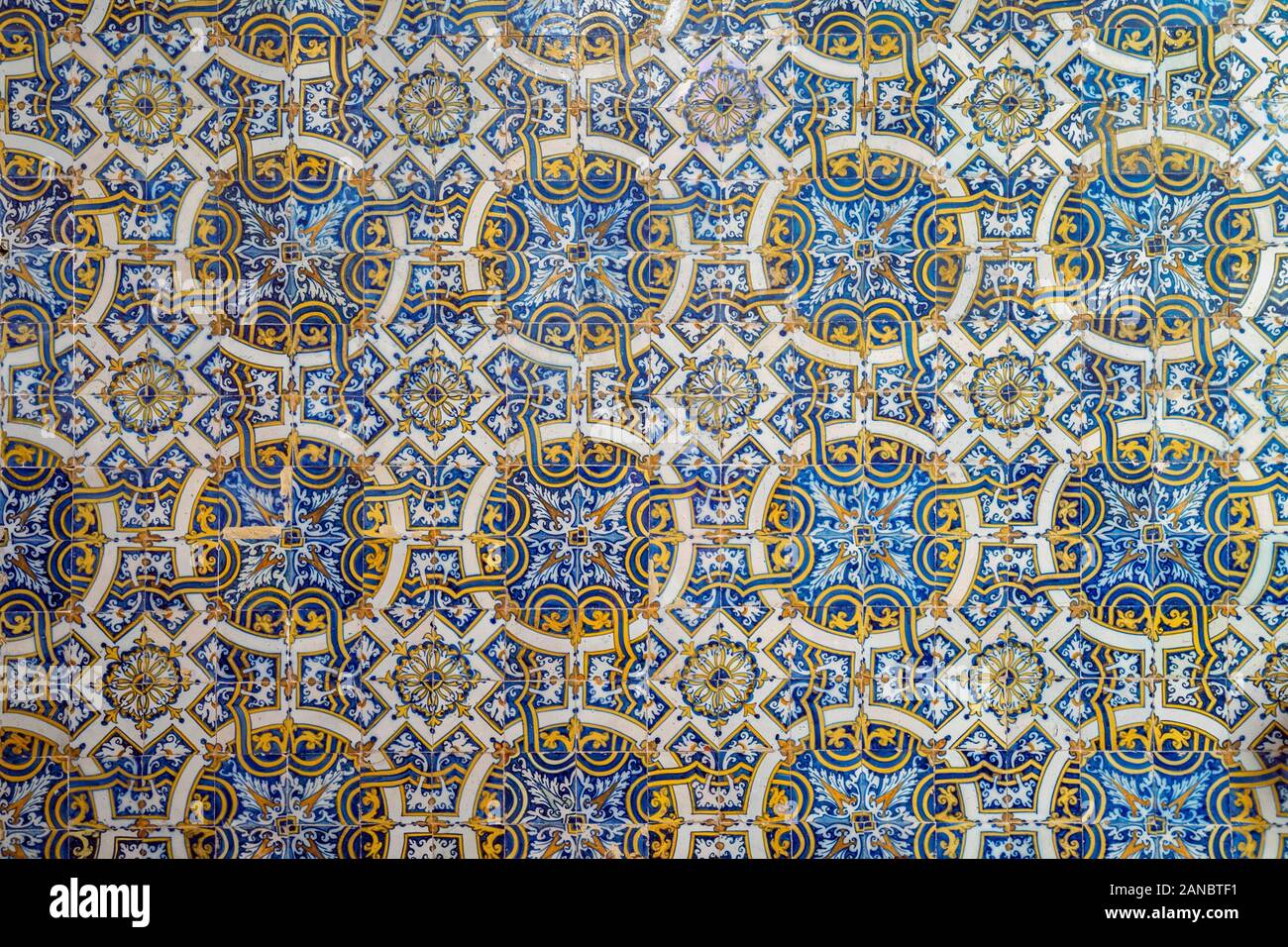 Original old blue tiles called azulejos in Coimbra, Portugal Stock Photo