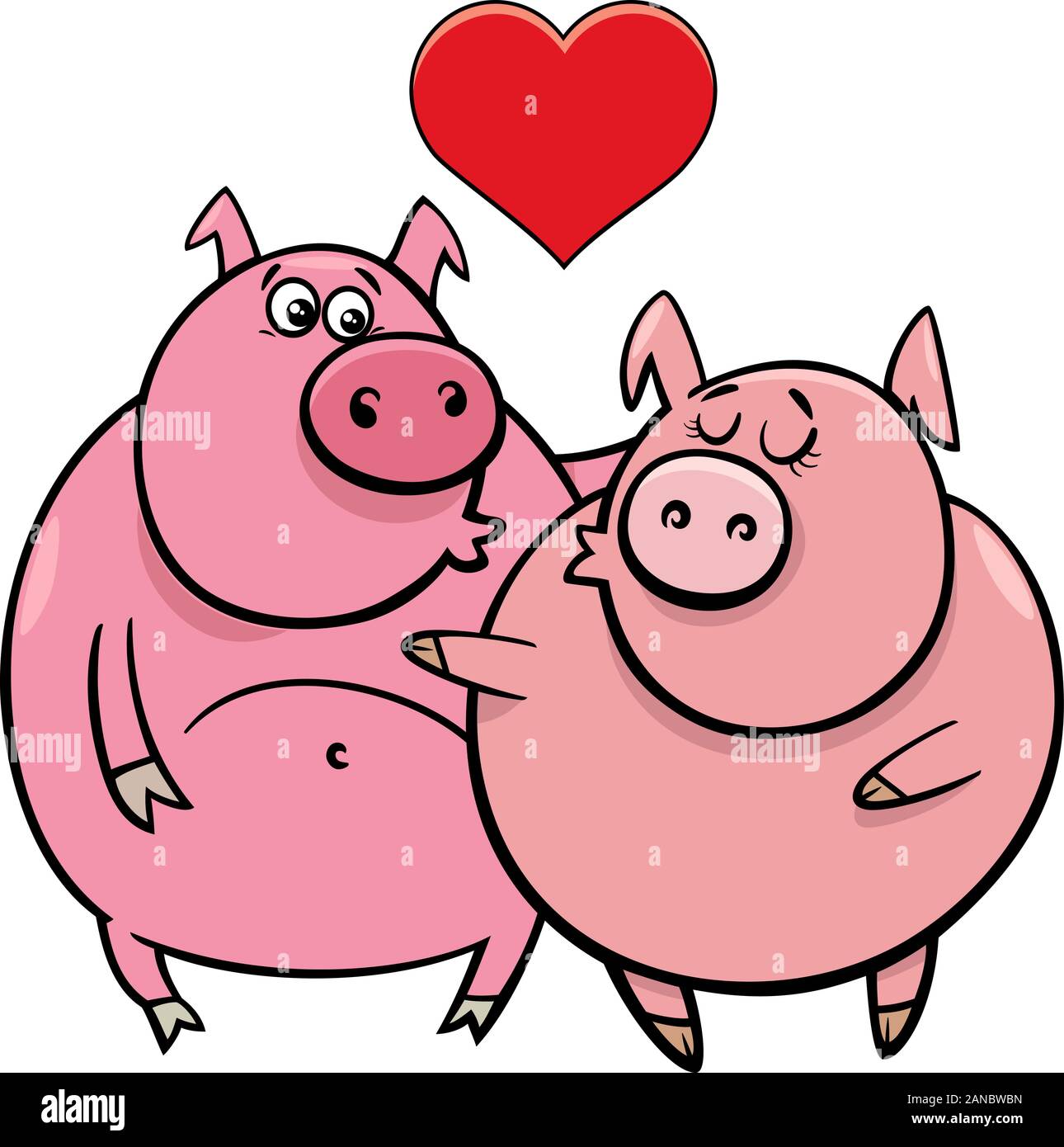 Valentines Day Greeting Card Cartoon Illustration with Pig Characters in Love Stock Vector