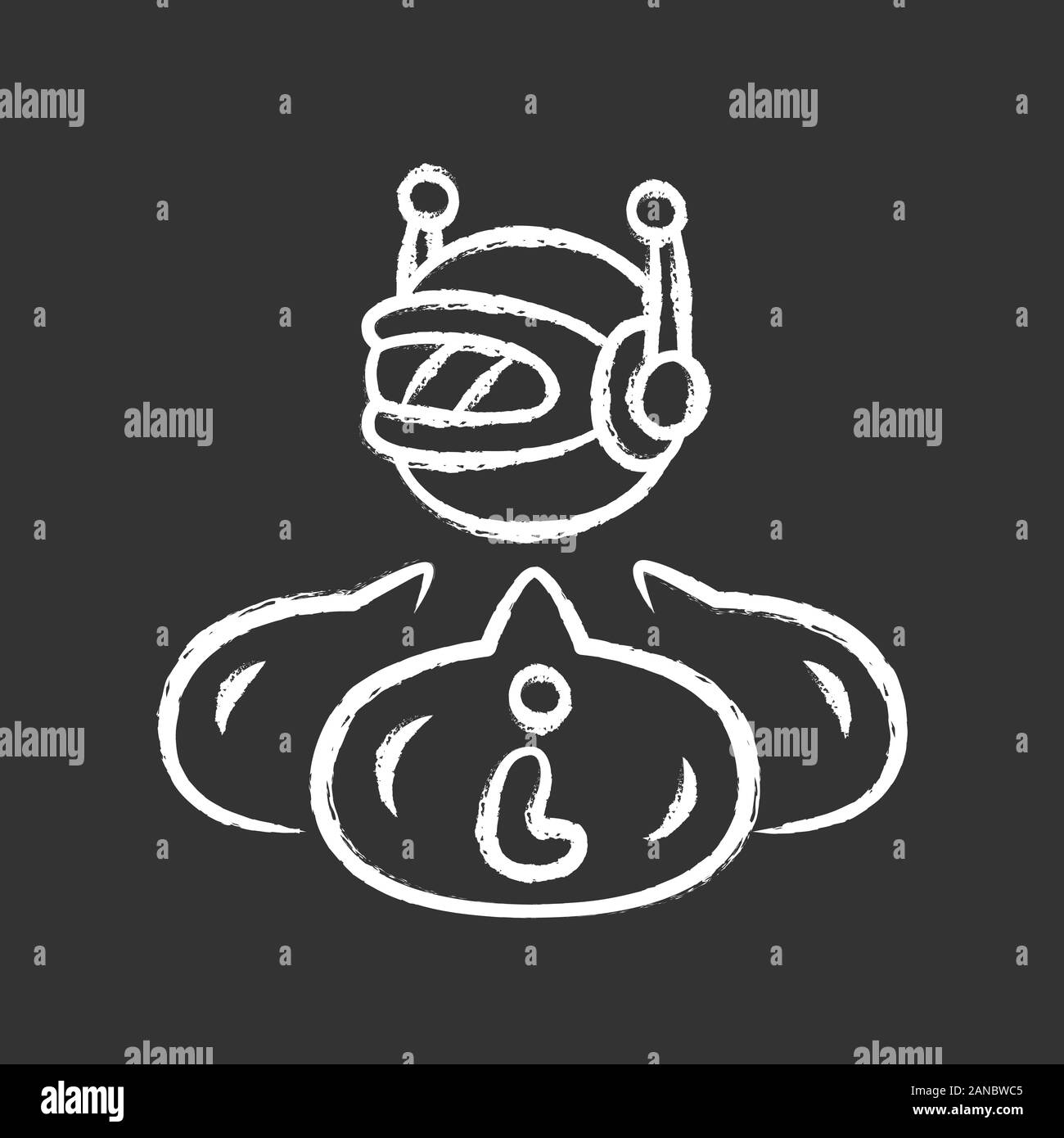 Informational bot chalk icon. Robot virtual assistant. Artificial intelligence. Web robot in online networks. Access to data. Machine learning, softwa Stock Vector