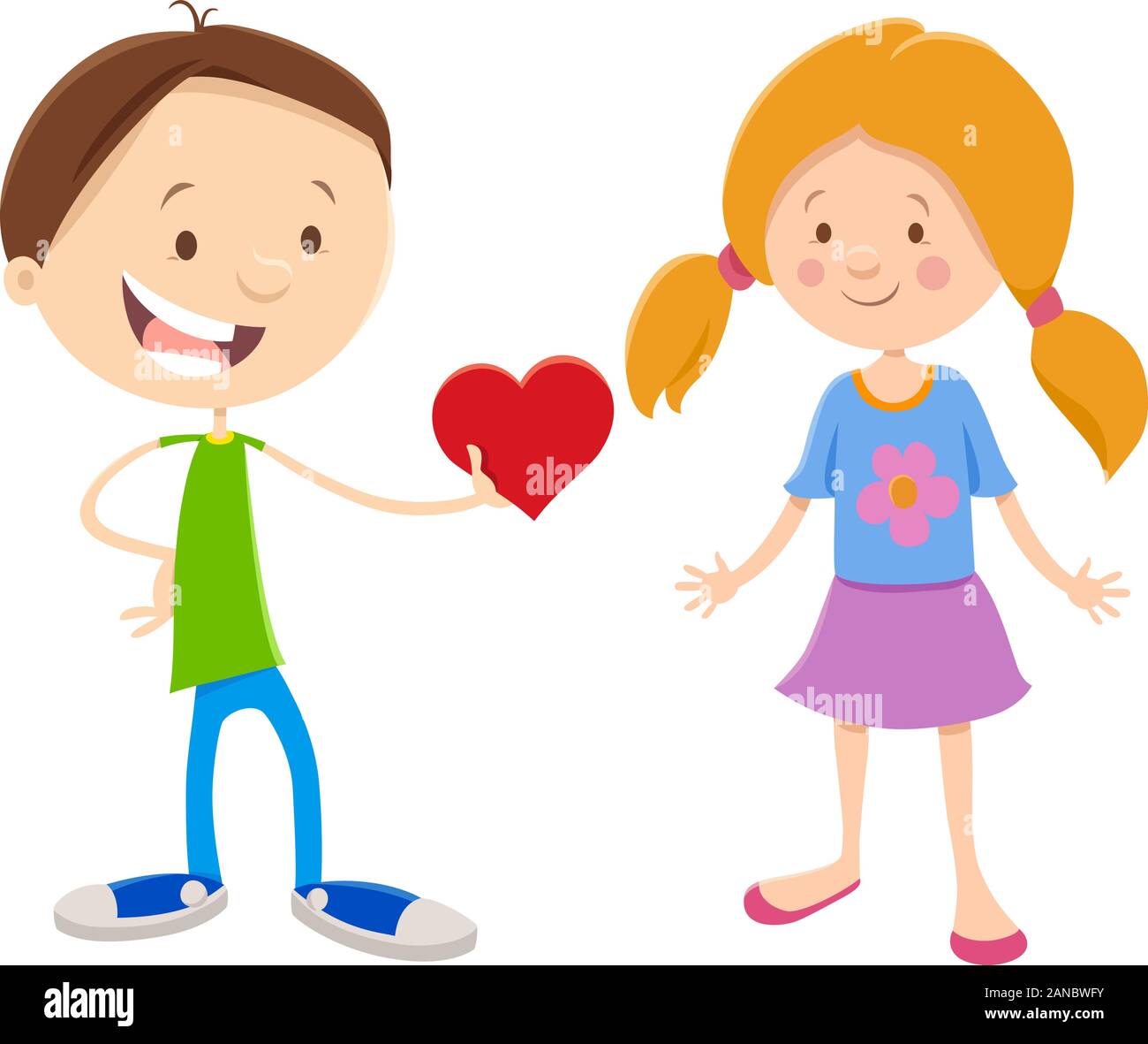 Greeting Card Cartoon Illustration with Girl and Boy with Heart on ...