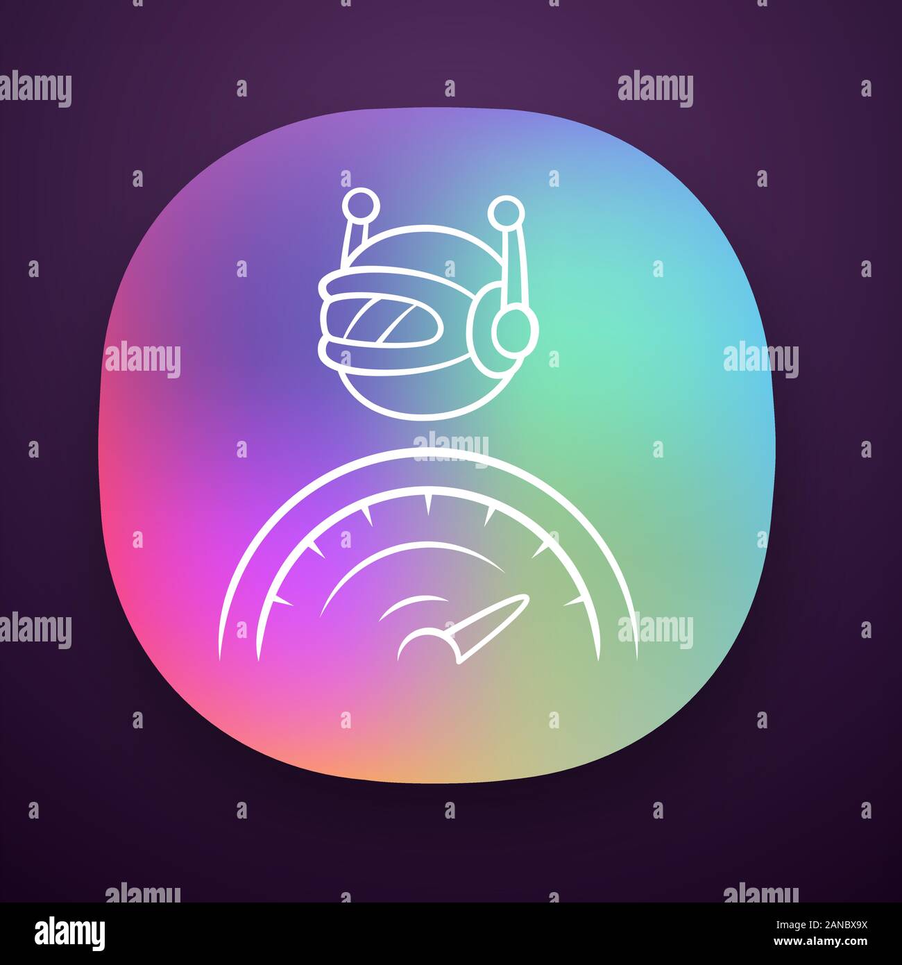 Optimizer bot app icon. Search engine optimization. Software program. Artificial intelligence. Virtual assistance. UI/UX user interface. Web or mobile Stock Vector
