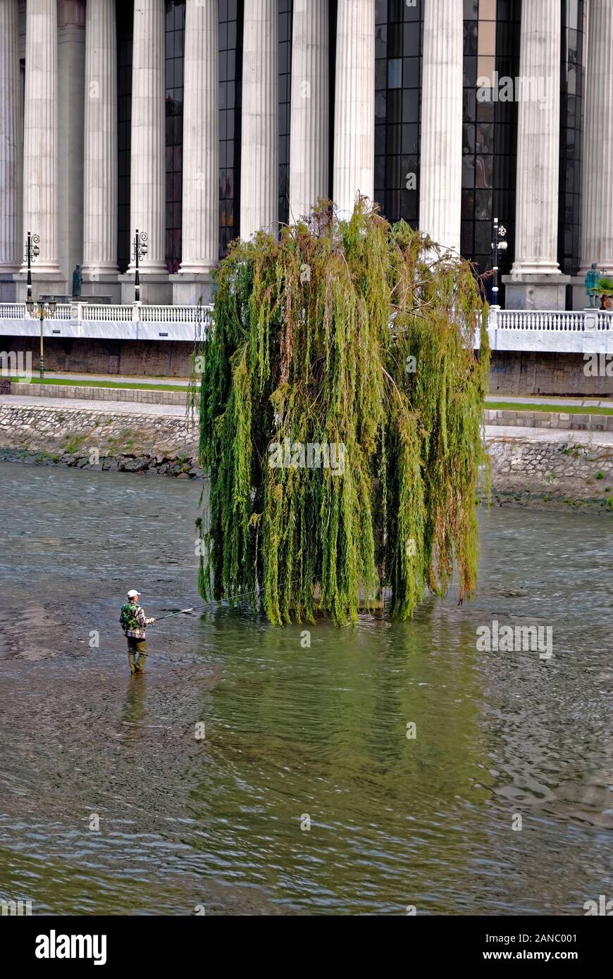 Fisherman of the Vardar River;Skopje;Northern Macedonia; Stock Photo