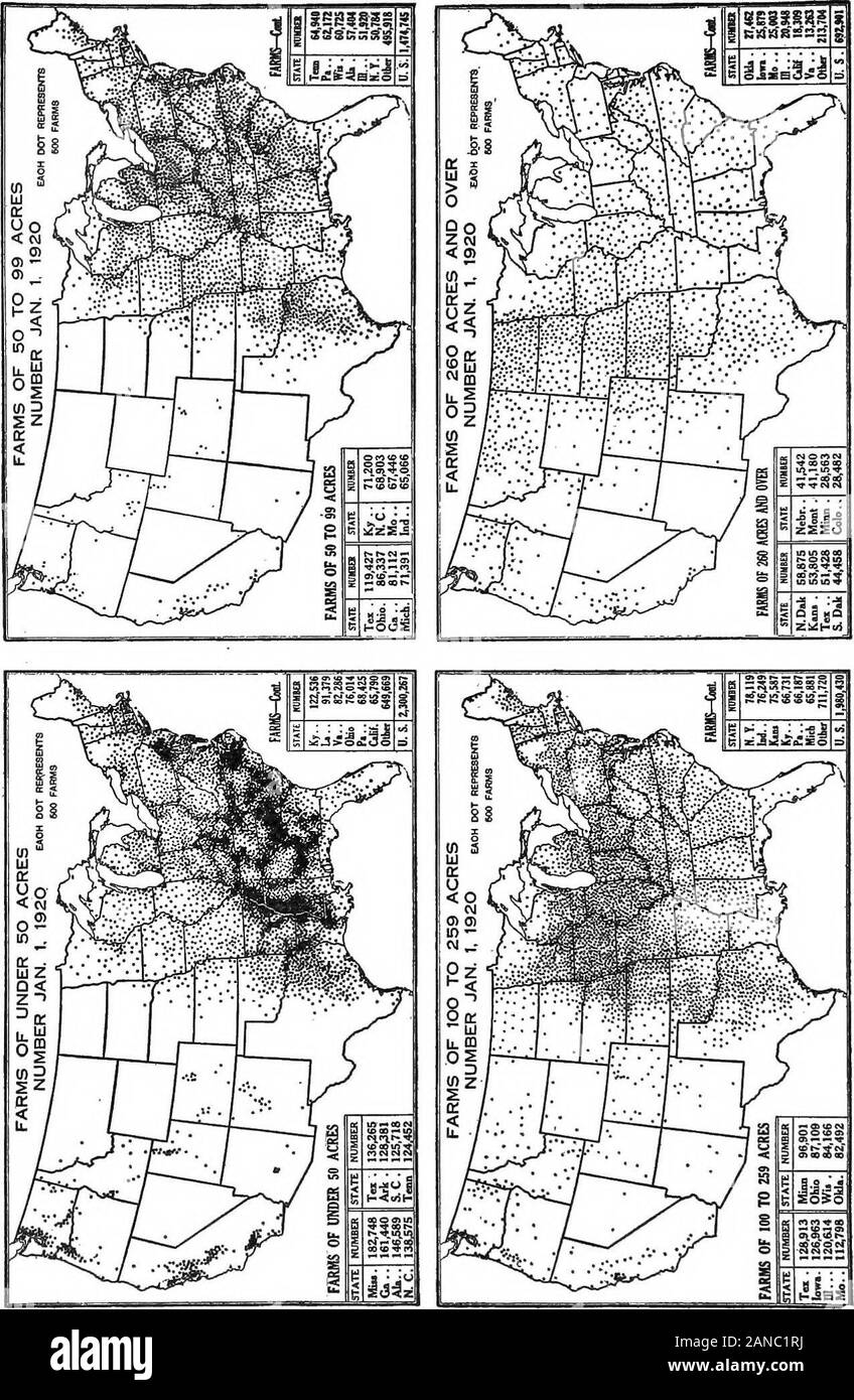 A graphic summary of American agriculture, based largely on the census of 1920 ... . v.„^i„,r thp distribution of farms, might also serve as a map ?Fig. 97.—This map, J*owing the distnou lo ^^^^^^^^^^^ Pennsylvania, the upperof farm population. The densest areab central, and western Tennessee, the Piedmont ot So«» O^™^^^ Delta in Mississippi. Over half the farms in the UnitedOhio Valley, and t?^ Yazoo Ueita ™ ^ (, ^^a winter Wheat Region. Many of theStates are in the Cotton Belt ana i e ^^^^^^ g^j^  however, are little more thantenant farms on the Pli°^^n Belt, although it includes over one-th Stock Photo