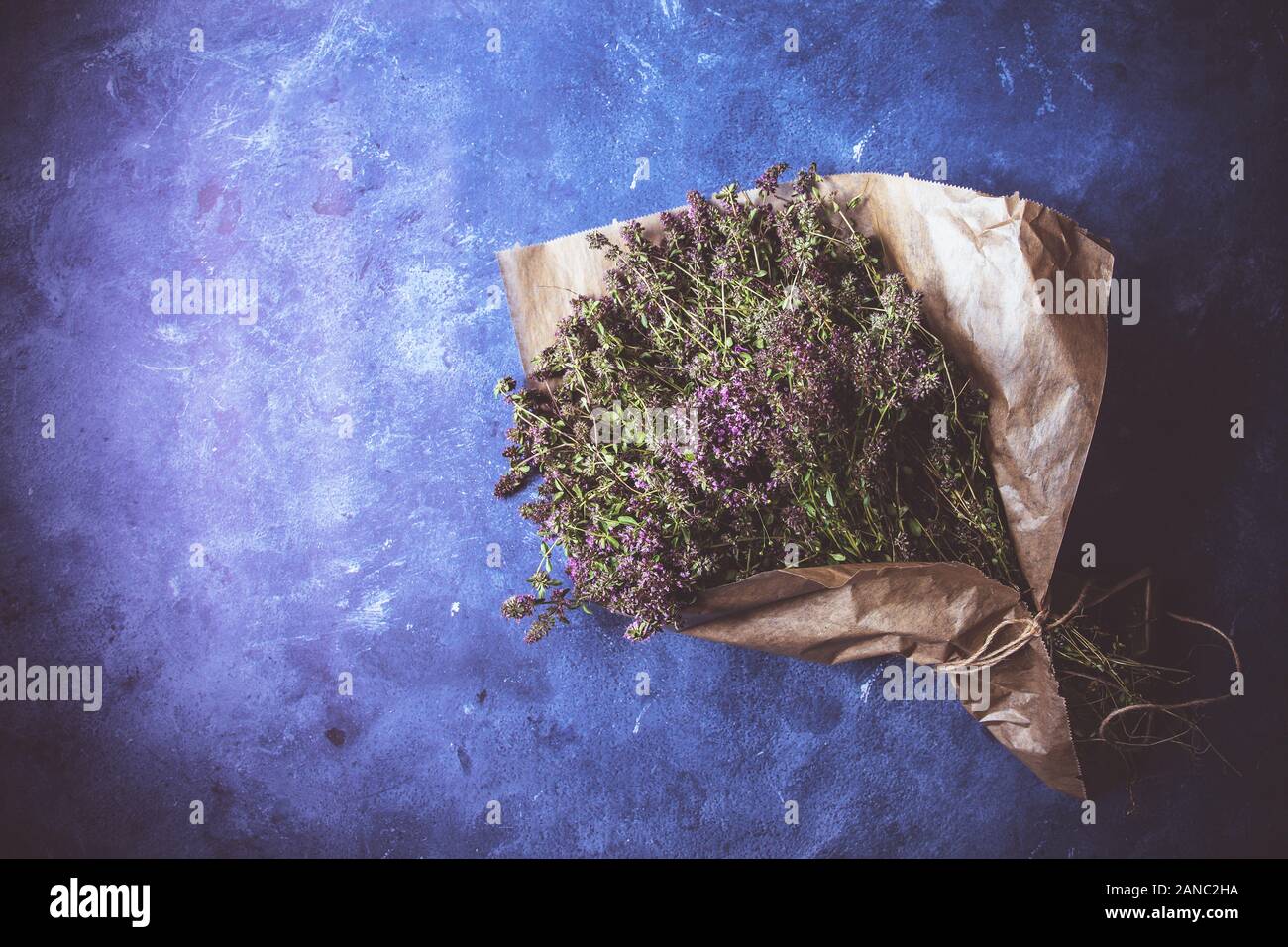 Fresh Lavender Flowers Bouquet on Rustic Dark Background Stock Photo