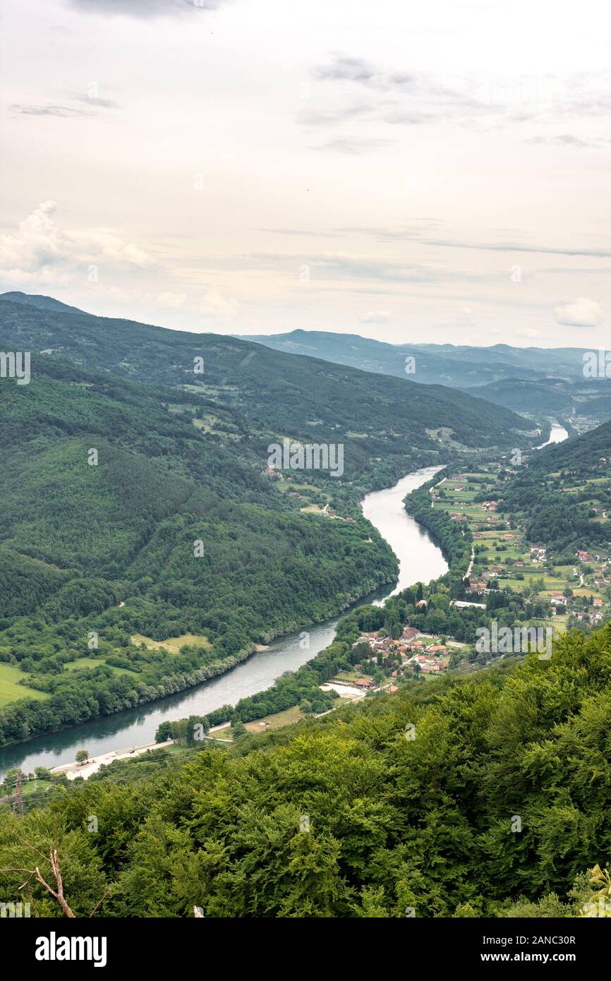 Drina River in the Green Valley of Tara National Park Stock Photo