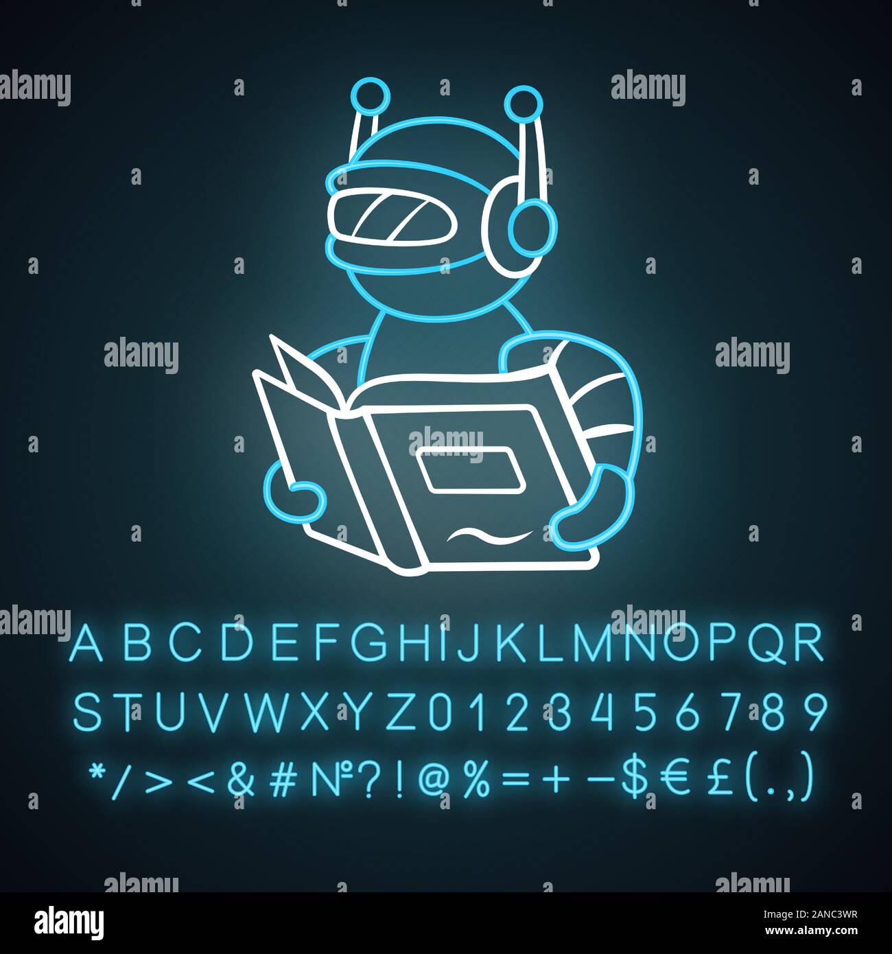 Text reading bot neon light icon. Screen reader application. Virtual