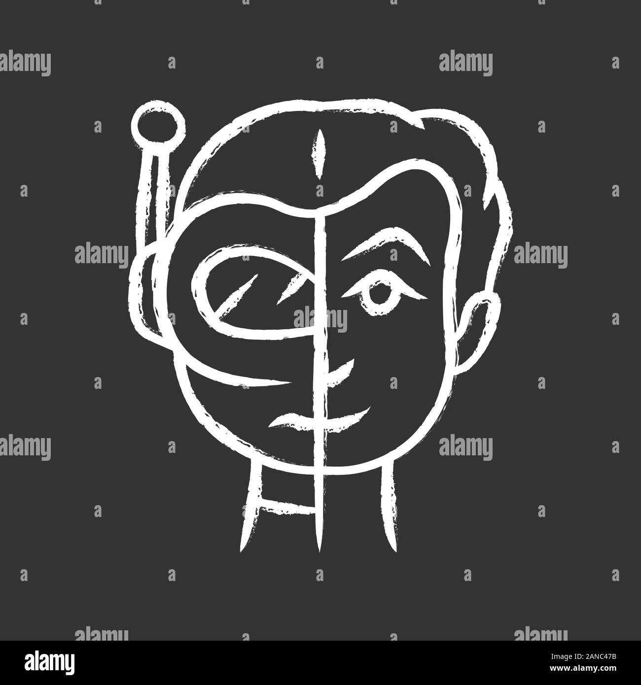 Bot impersonator chalk icon. Automated hacking. False identity. Robot imitator. Cybernetics, electronics, technology. Artificial intelligence. Isolate Stock Vector