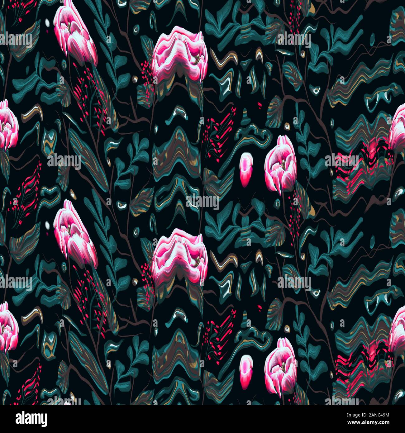 Floral techno glitch surreal flower pattern swatch Stock Photo - Alamy