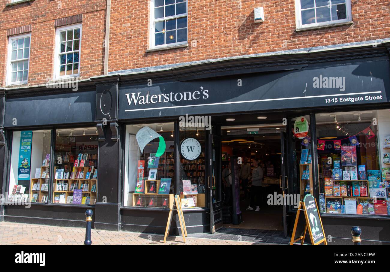 Gloucester, United Kingdom - September 08 2019:  The frontage of Waterstone's book shop in Eastgate Street Stock Photo