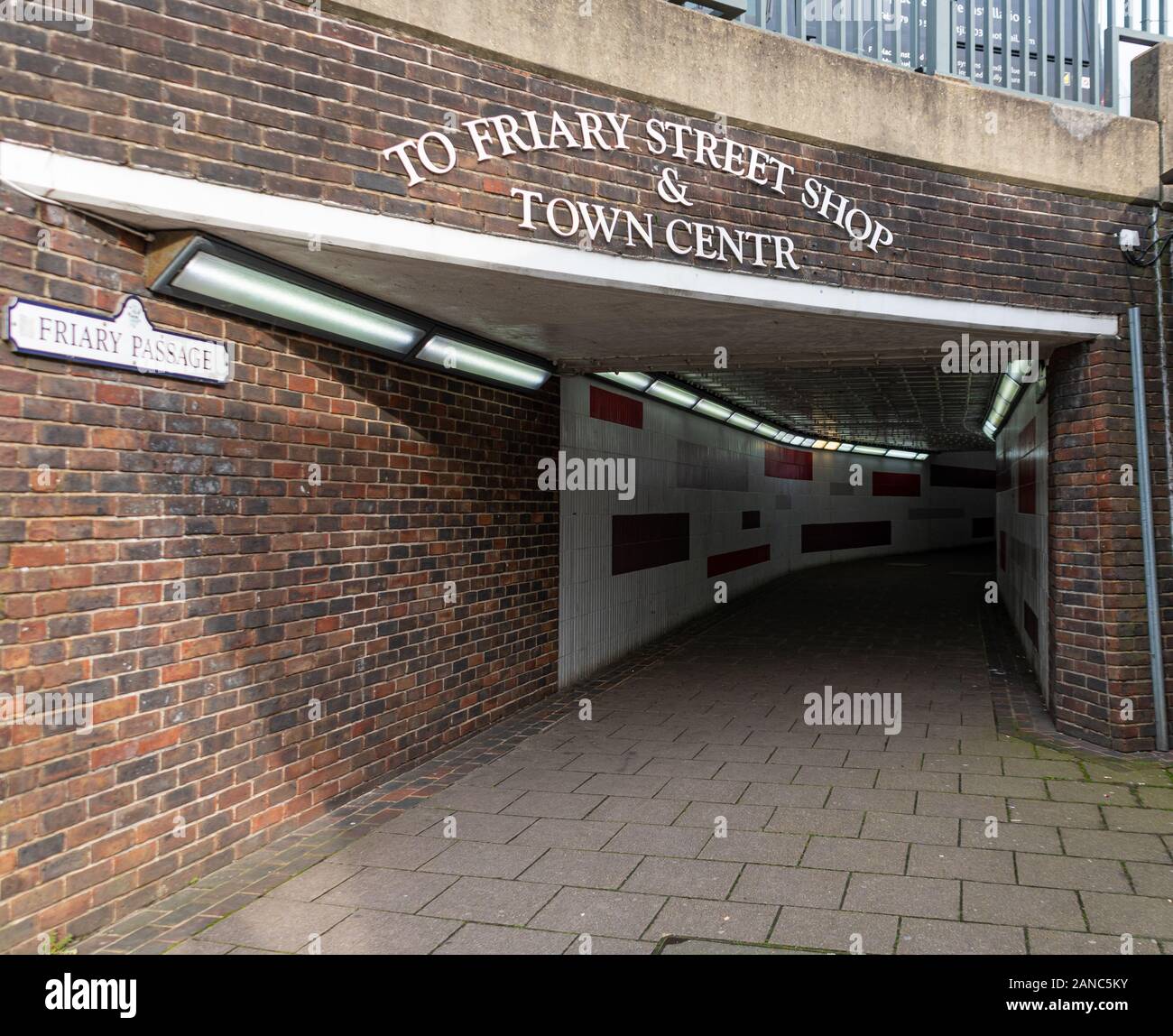 Guildford, United Kingdom - November 06 2019:  Friary passage foot tunnel which leads from the river to the town centre under Millbrook Stock Photo