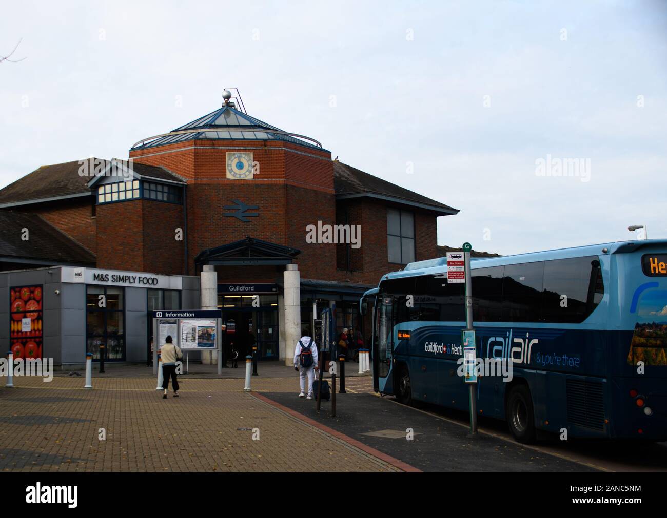 Guildford, United Kingdom - November 06 2019:   The Entrance to Guildford Railway Station on Walnut Tree Close Stock Photo