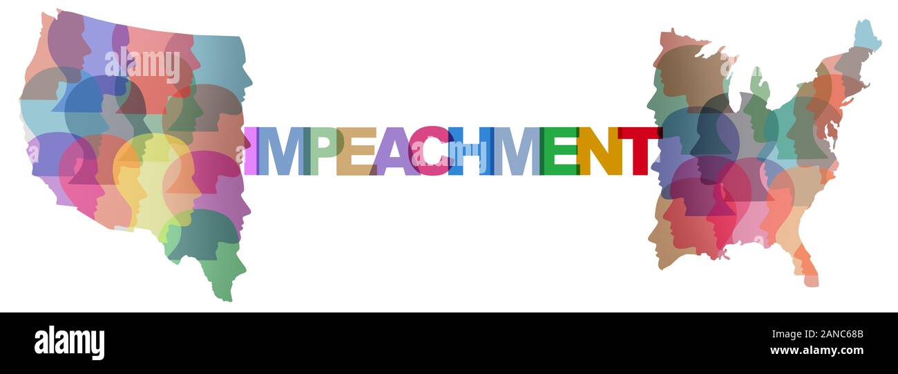 Impeachment in the United States and divided America social Politics and political divisiveness as government disagreement in a trial with democrat an Stock Photo