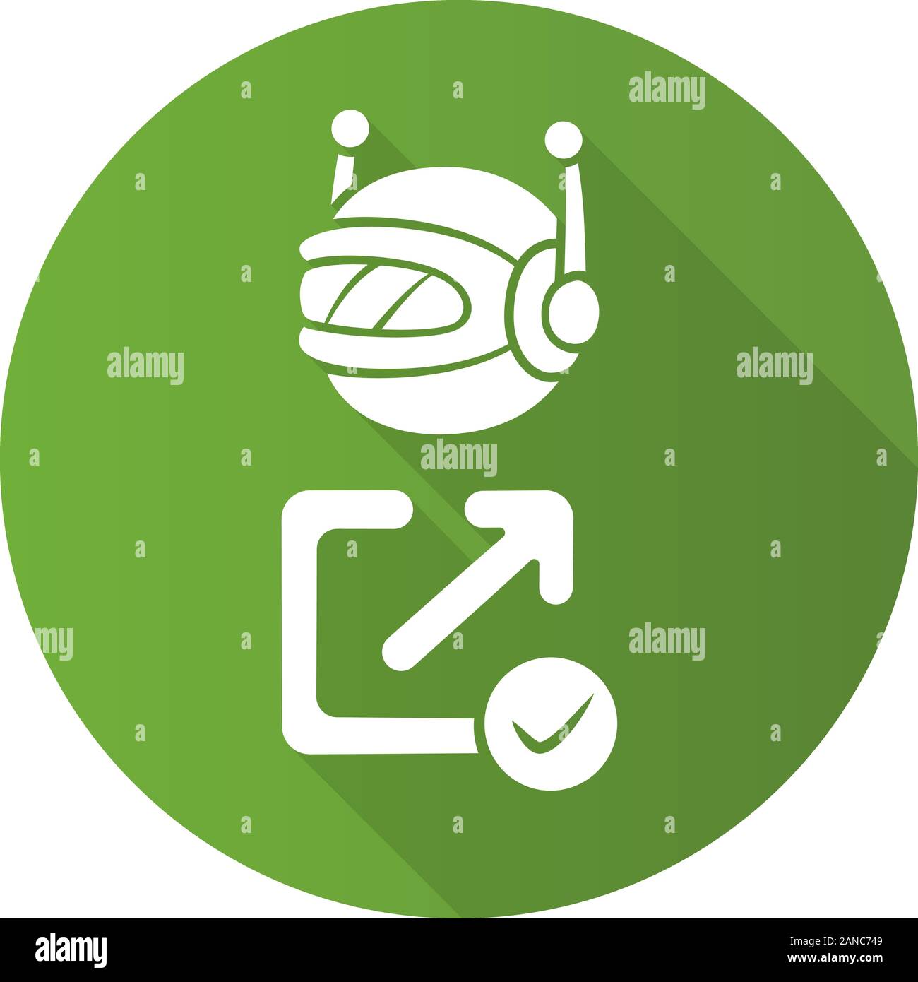 Backlink checker bot flat design long shadow glyph icon. Website optimization. Artificial intelligence. Support service bot. SEO assistant, ai. Robot Stock Vector