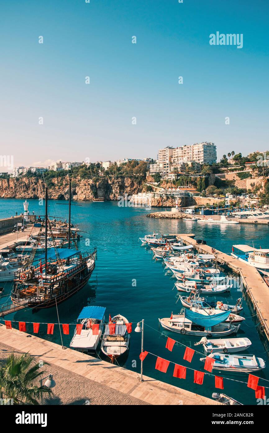 Old harbour in Antalya, Turkey - travel background Stock Photo