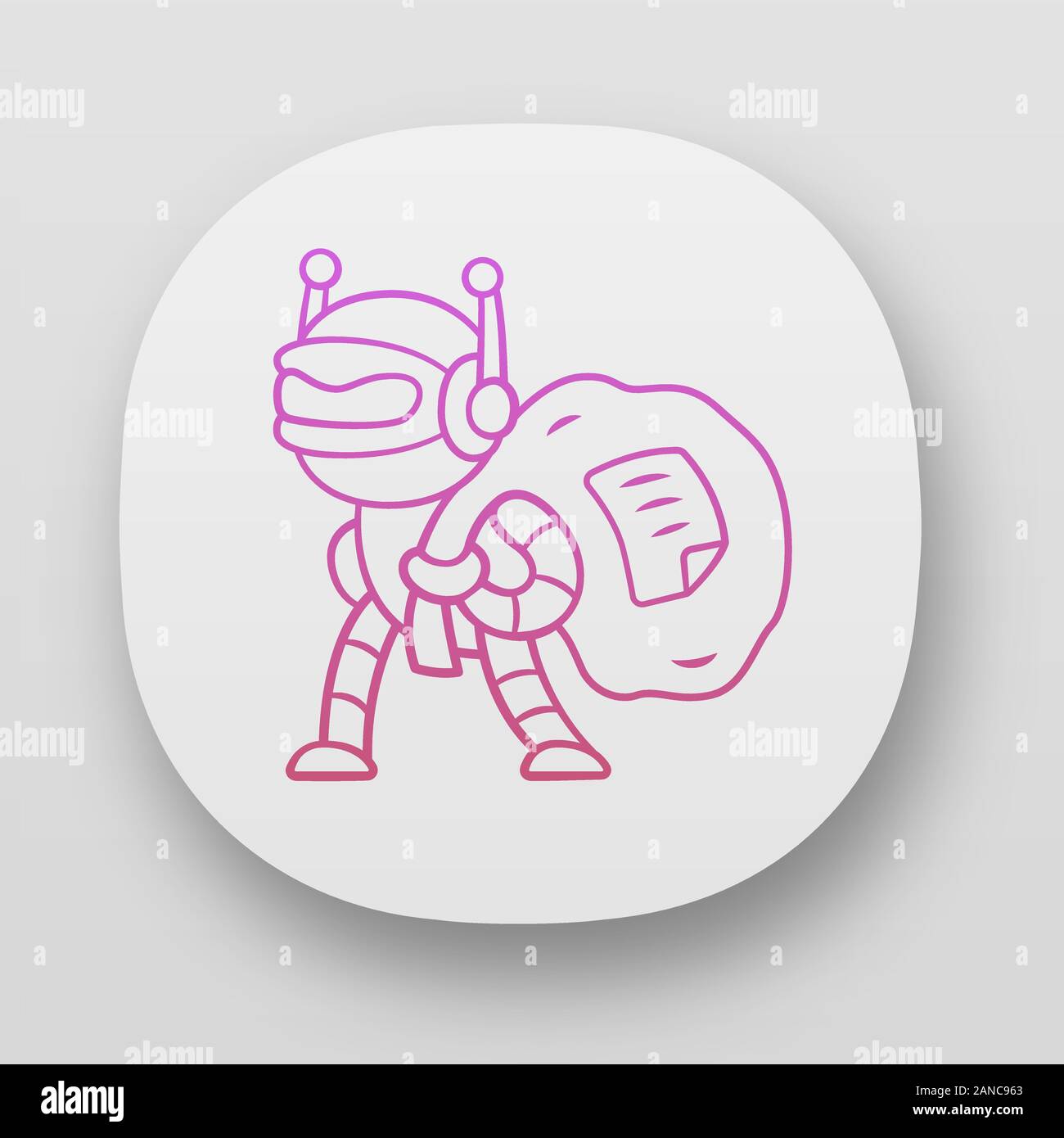 Scraper bot app icon. Malicious bad robot. Content stealing. Web scraping service. Artificial intelligence. UI/UX user interface. Web or mobile applic Stock Vector