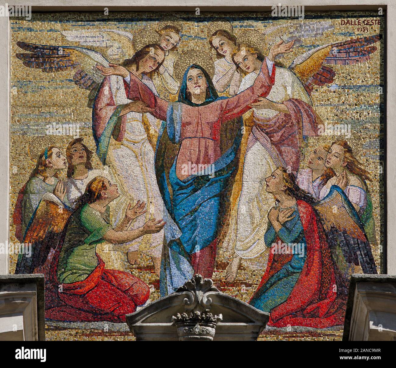 Mosaic depicting the assumption of the Beta Virgin Mary by Piero Dalle Ceste, 1953, at Sanctuary of Crea in Monferrato, Piedmont, Italy Stock Photo