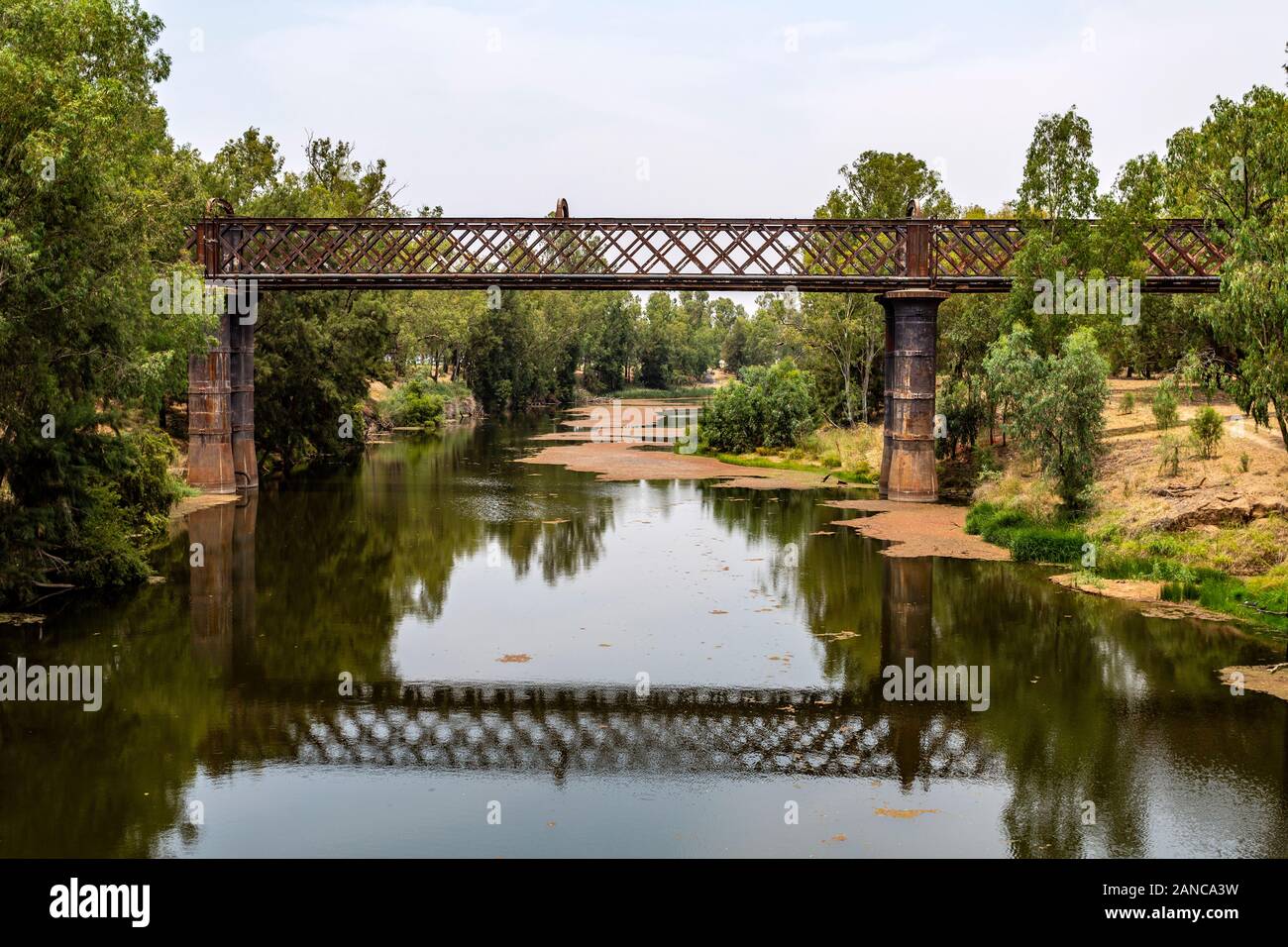 View of the iron rail bridge over the Macquarie River built in 1884 and