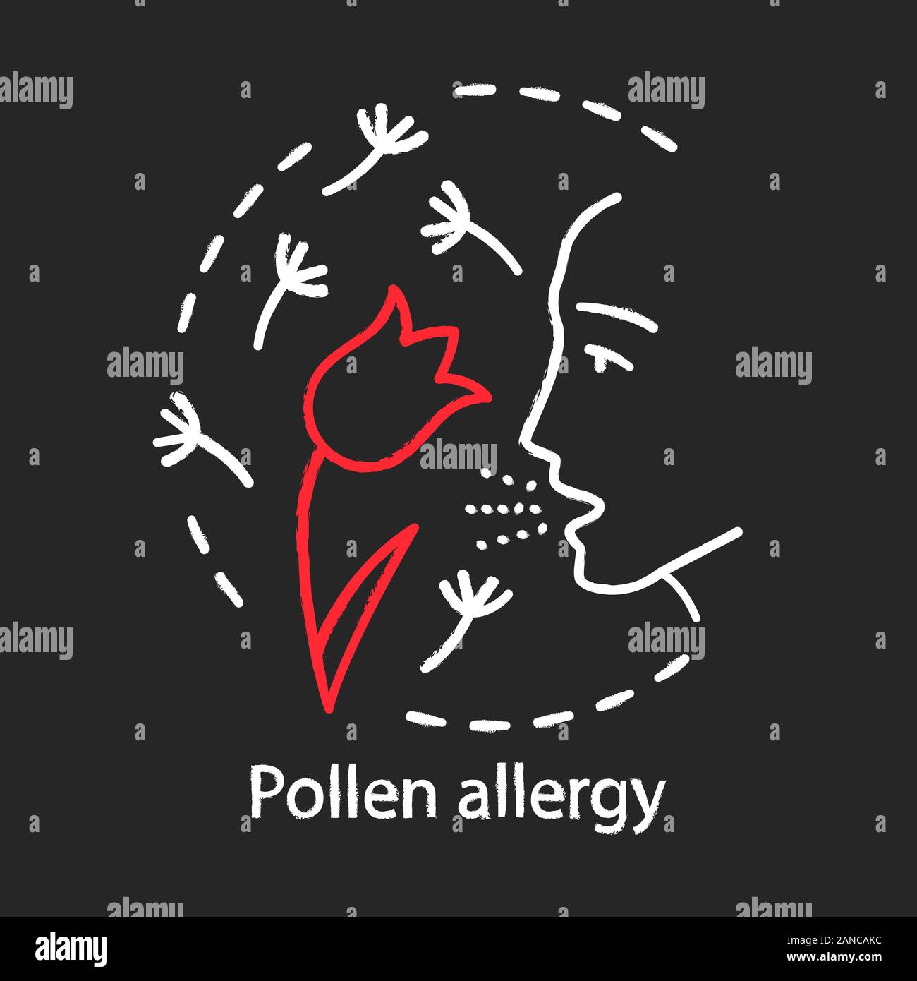 Pollen allergy chalk concept icon. Hay fever idea. Allergic asthma, rhinitis caused by plants
