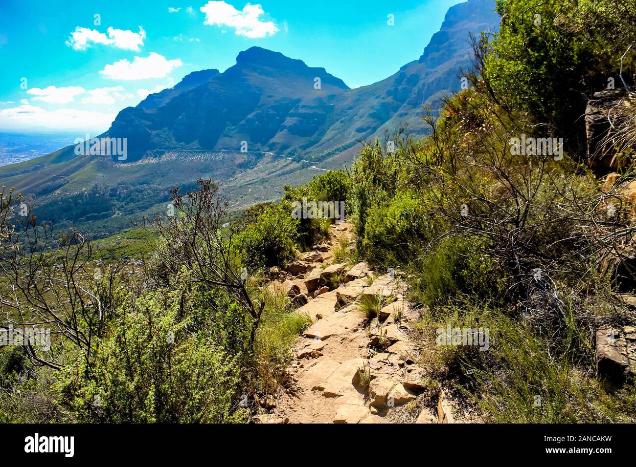 Small path leading up Platteklip to Table Mountain, Cape Town, Western Cape, South Africa