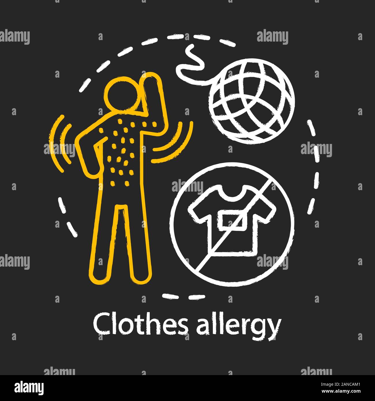 Clothes allergy chalk concept icon. Textile contact dermatitis idea. Hives, itchy skin, rash