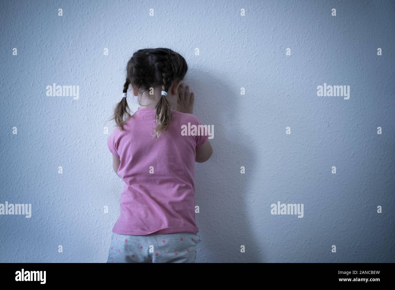 Little Girl Crying. Very Sad Girl Covering Her Eyes Stock Photo ...