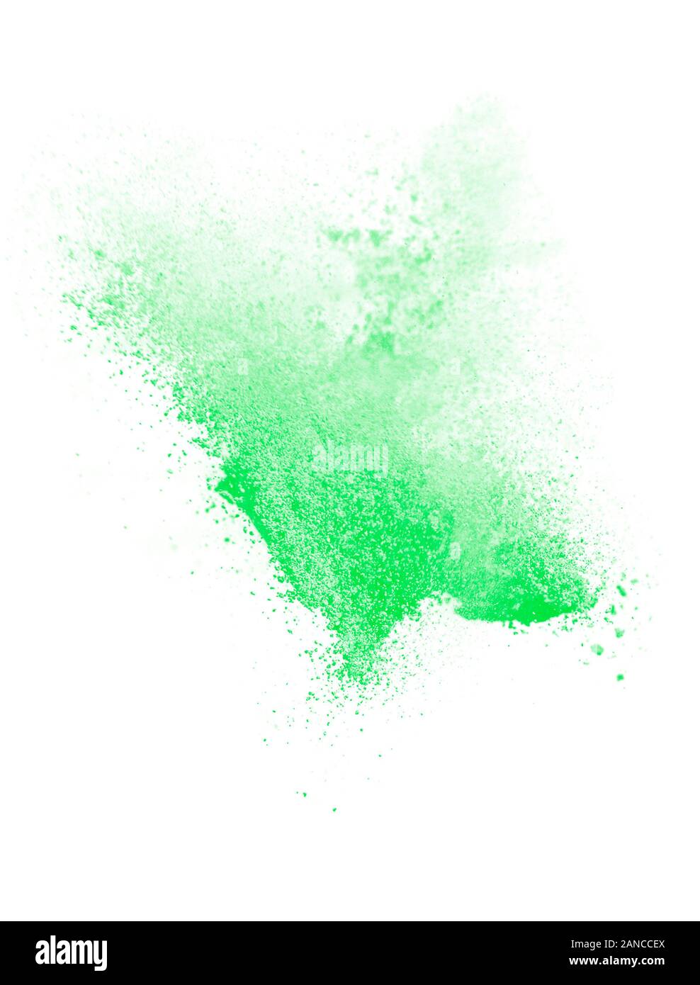 Beautiful green powder explosion brush. Green splash background Stock