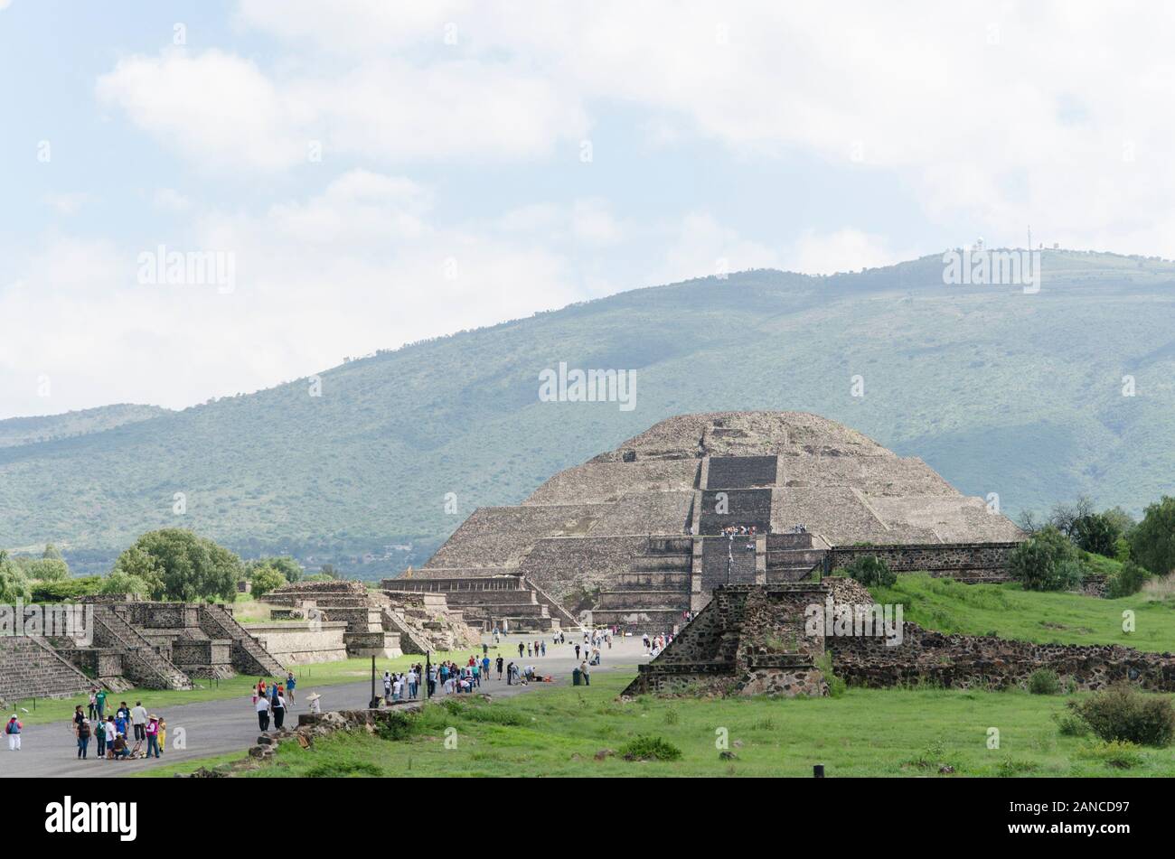 Pyramid of the Moon, piramide de la luna, and Avenue of the dead, Calzada de los muertos, in Teotihuacan, an ancient Mesoamerican city located in a su Stock Photo