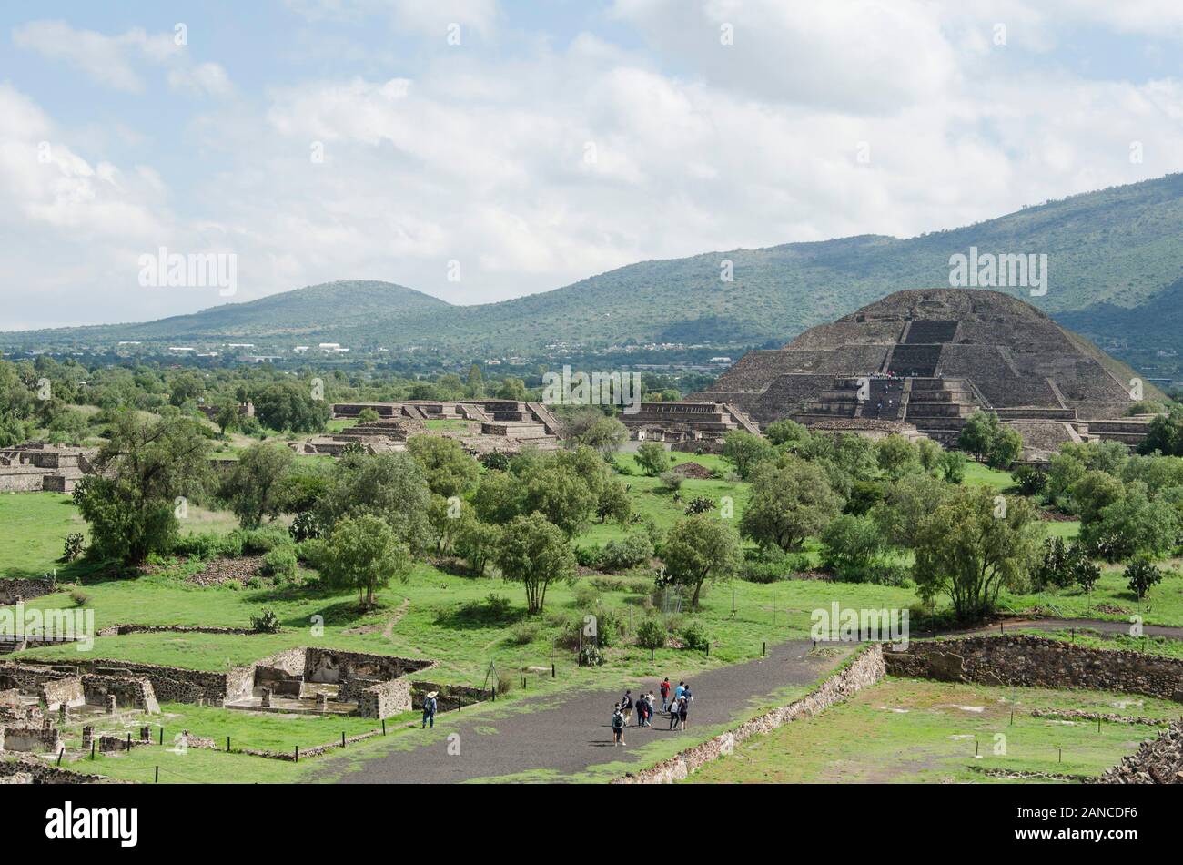 Pyramid of the Moon, piramide de la luna, and Avenue of the dead, Calzada de los muertos, in Teotihuacan, an ancient Mesoamerican city located in a su Stock Photo
