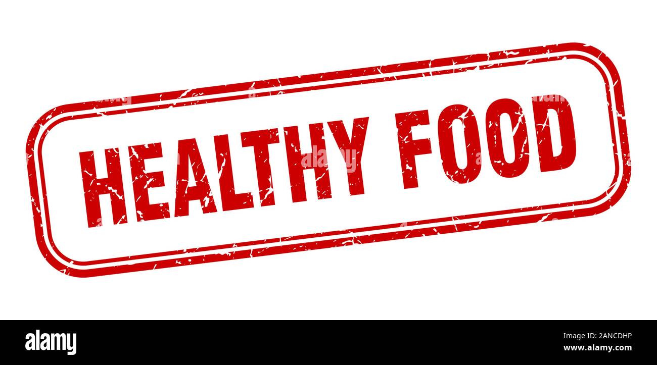 healthy food stamp. healthy food square grunge red sign Stock Vector ...