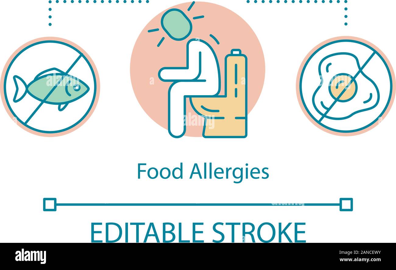 Food allergies concept icon. Allergic reaction to egg protein, fish