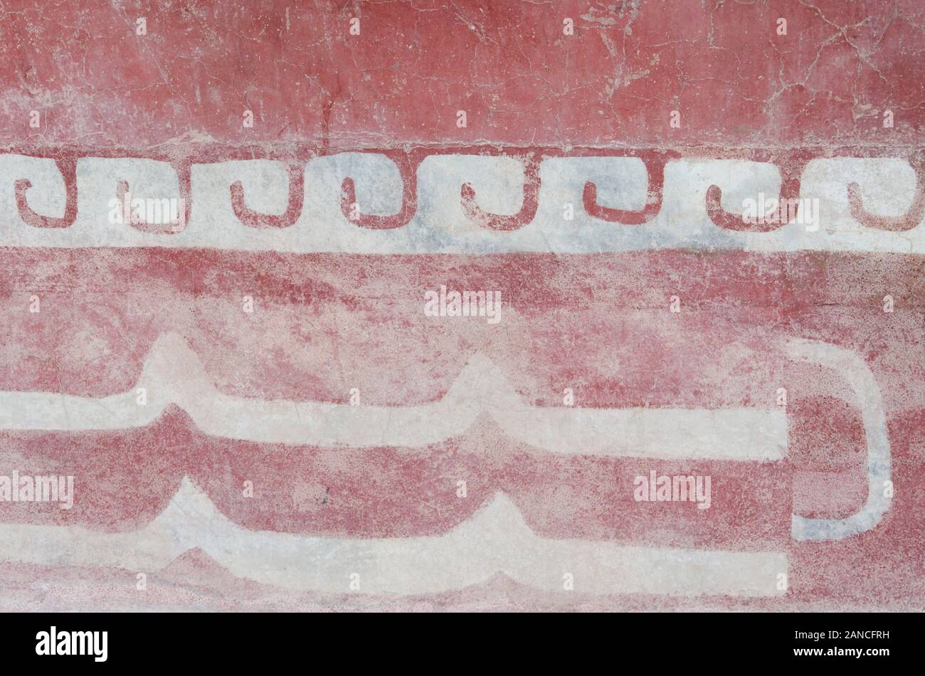 Detail of a red wall painting in Teotihuacan, an ancient Mesoamerican city located in the Valley of Mexico Stock Photo