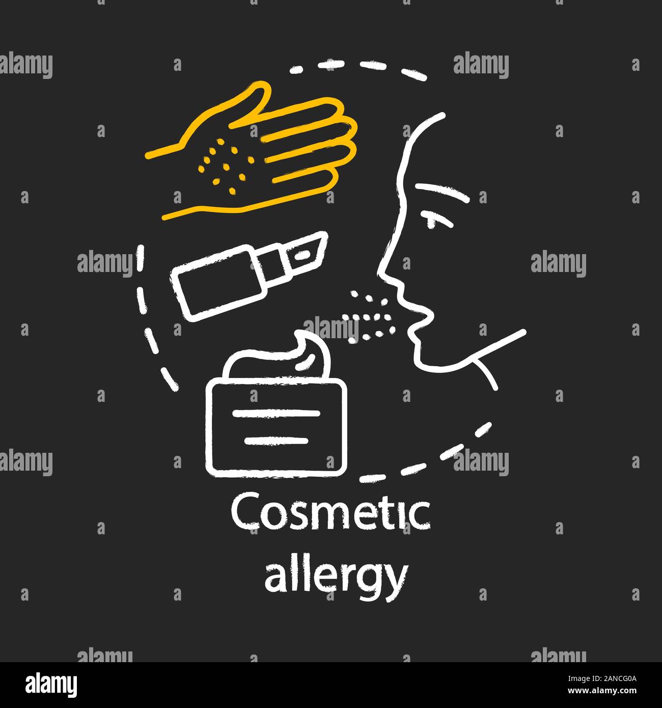 Cosmetic allergy chalk concept icon. Allergic reaction to beauty products idea. Sensitivity to