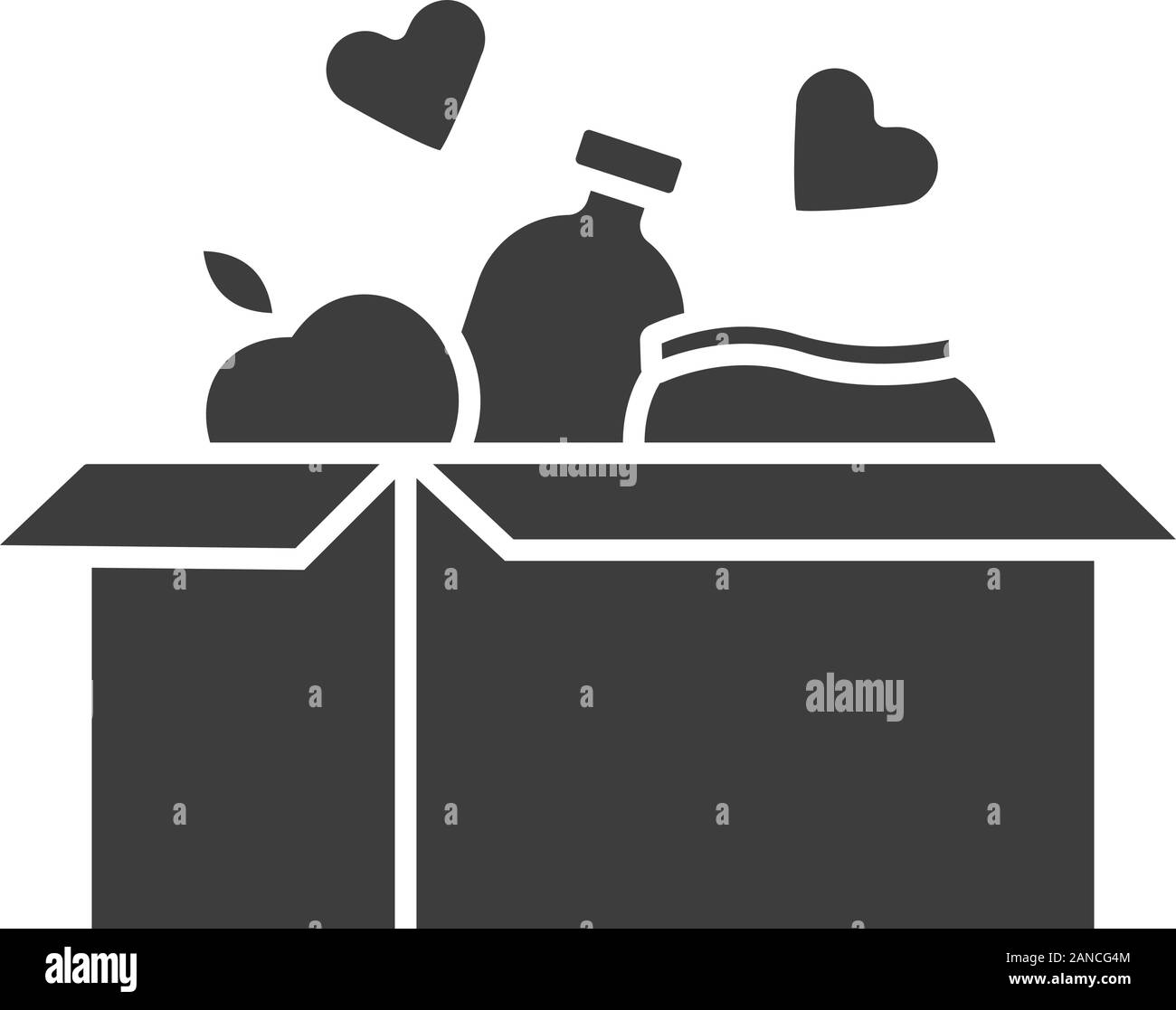 Food Donations Glyph Icon Charity Food Collection Box With Meal Hearts Humanitarian Volunteer Activity Helping People In Need Silhouette Symbol Stock Vector Image Art Alamy