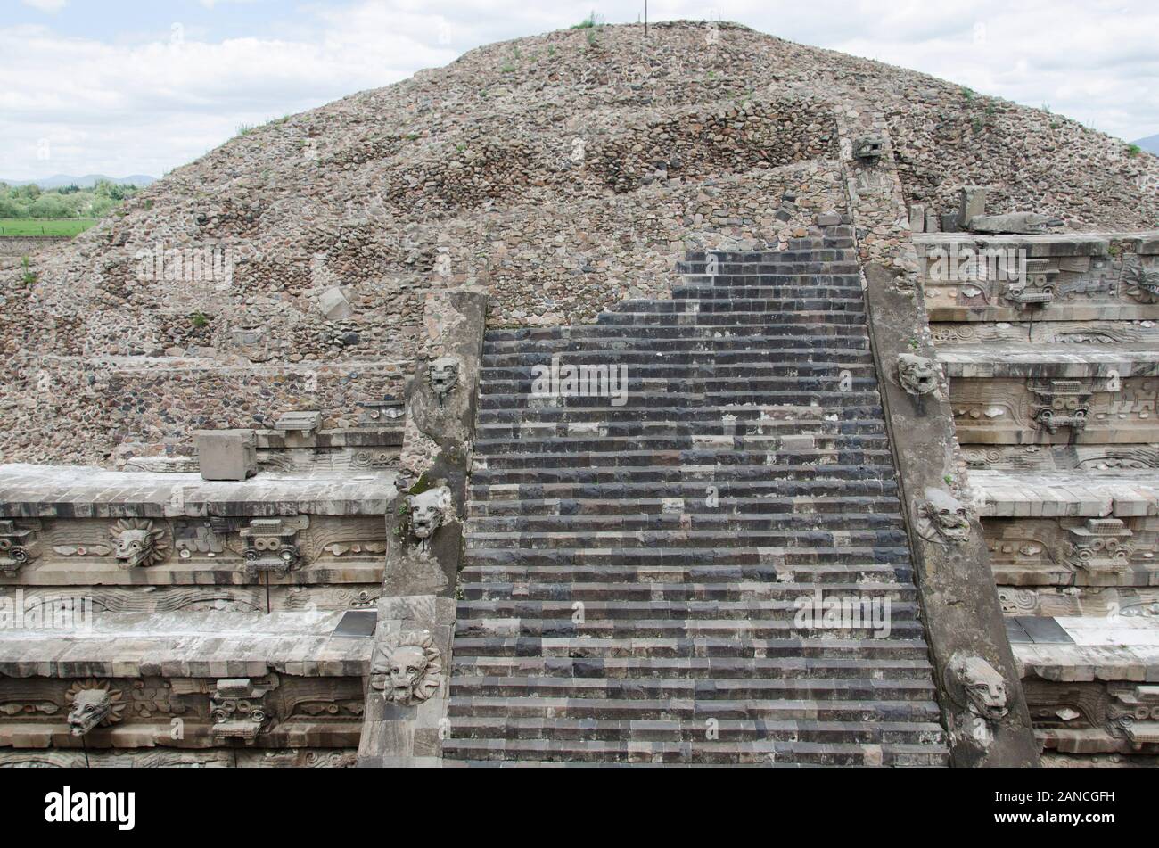 Temple of the Feathered Serpent, Quetzalcoatl, in Teotihuacan, a prehispanic Mesoamerican city located in the Valley of Mexico Stock Photo