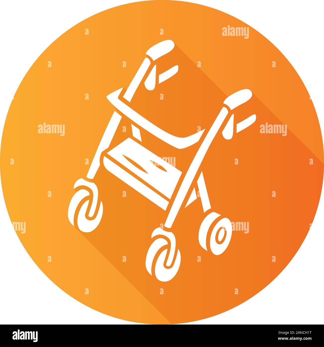Rollator walker flat design long shadow glyph icon. Mobility aid device for physically disabled people. Pensioner, elderly four wheel walker equipment Stock Vector