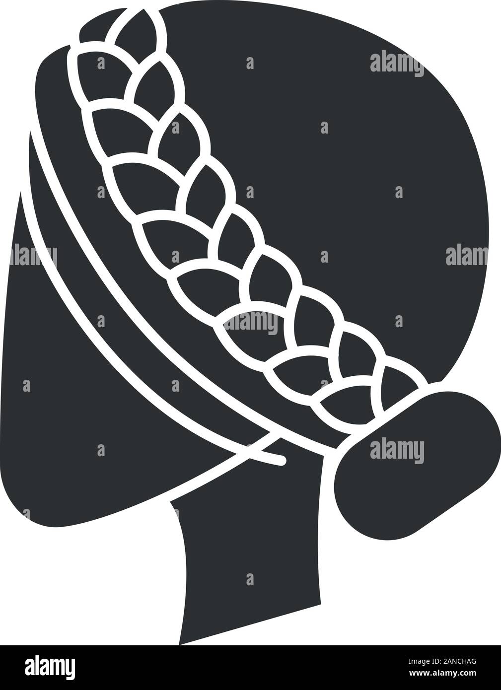 Woman hairstyle glyph icon. Professional hairstyling. Female head with braided hair. Hairdresser