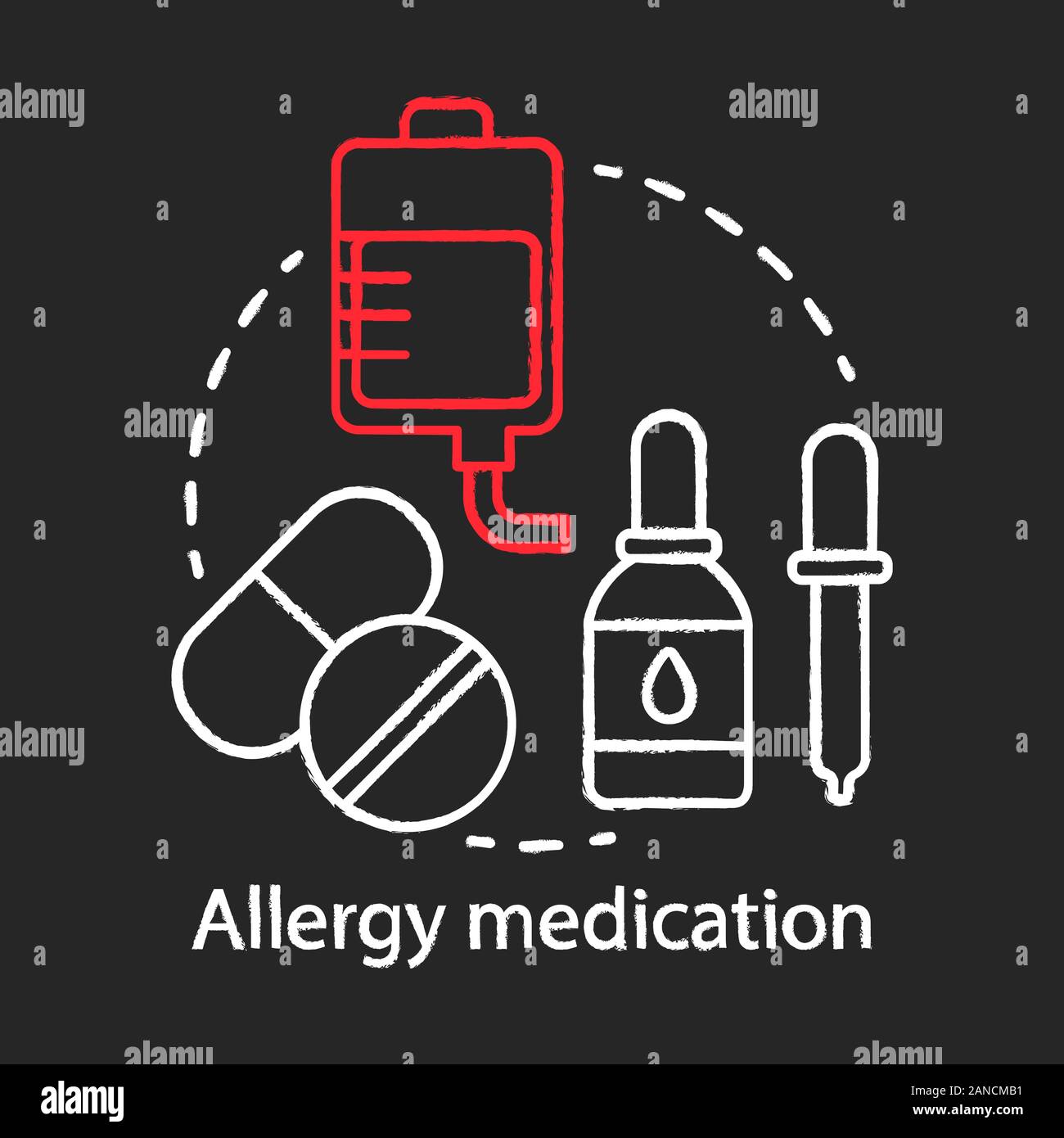 Allergy medication chalk concept icon. Antihistamine drugs usage idea ...