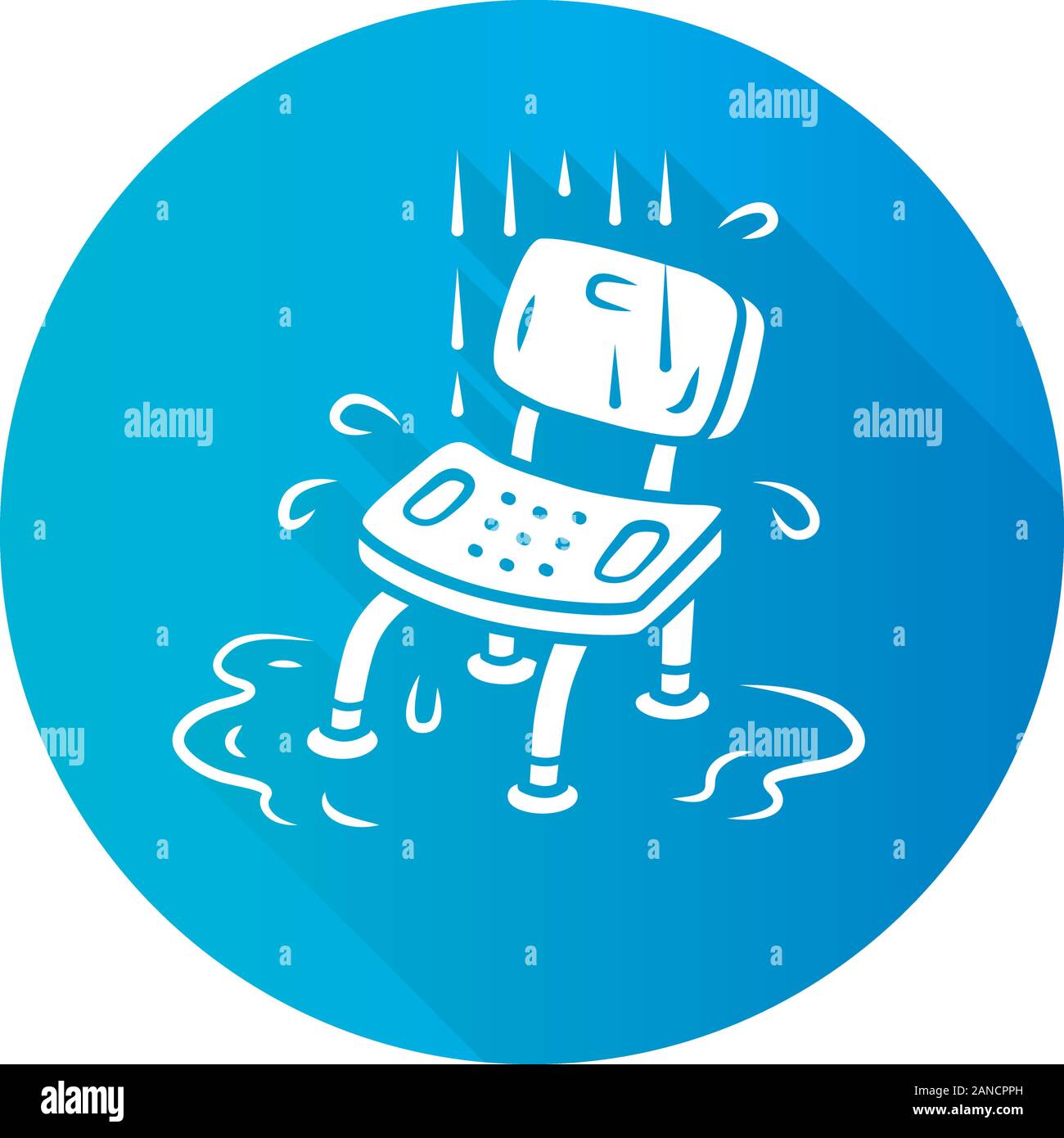 Shower chair flat design long shadow glyph icon. Device for physically