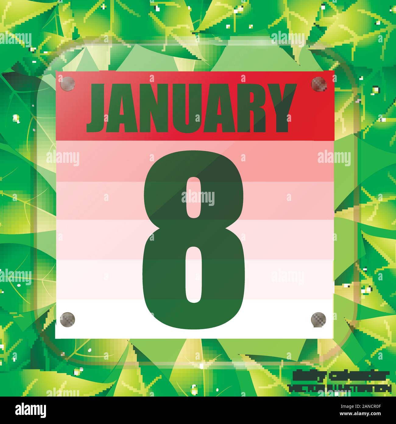 January 8 icon. Calendar date for planning important day with green