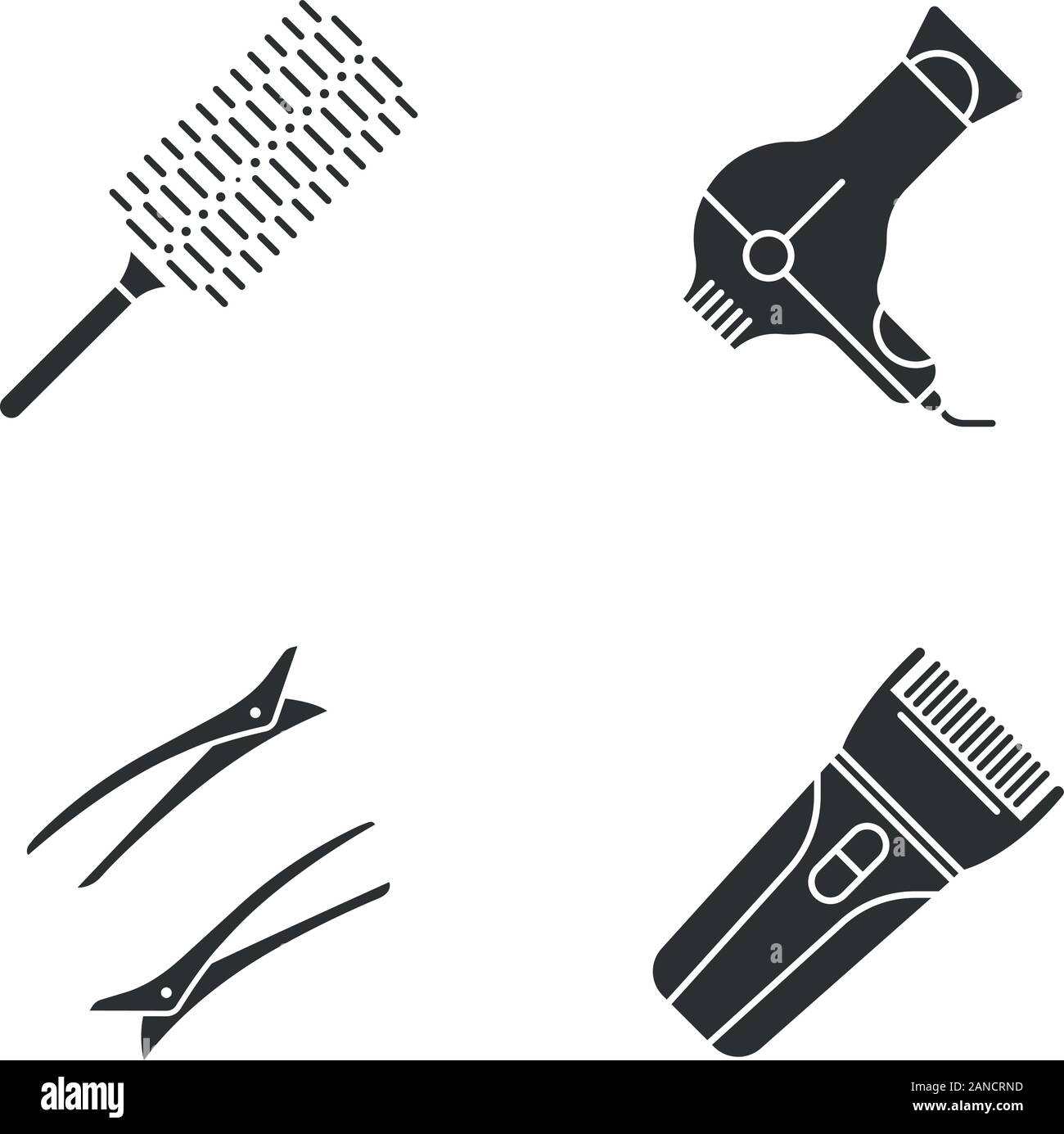 Hair dress glyph icons set. Professional hairstyling. Hairdresser tools.  Comb, hairdryer, hair clips, clipper. Haircut and styling. Barber  accessories Stock Vector Image & Art - Alamy