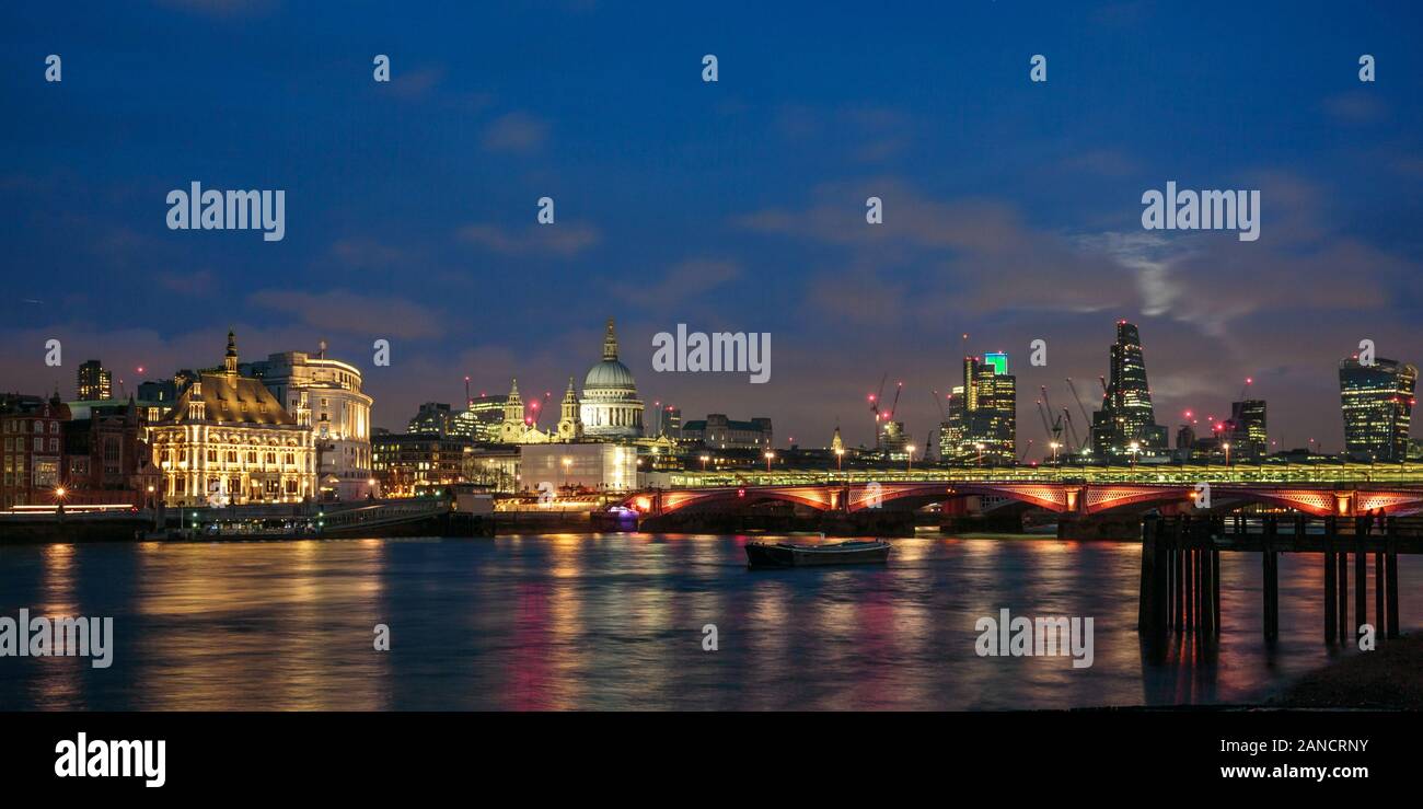 Evening view across the Thames from Blackfriars Bridge, London, England, UK Stock Photo