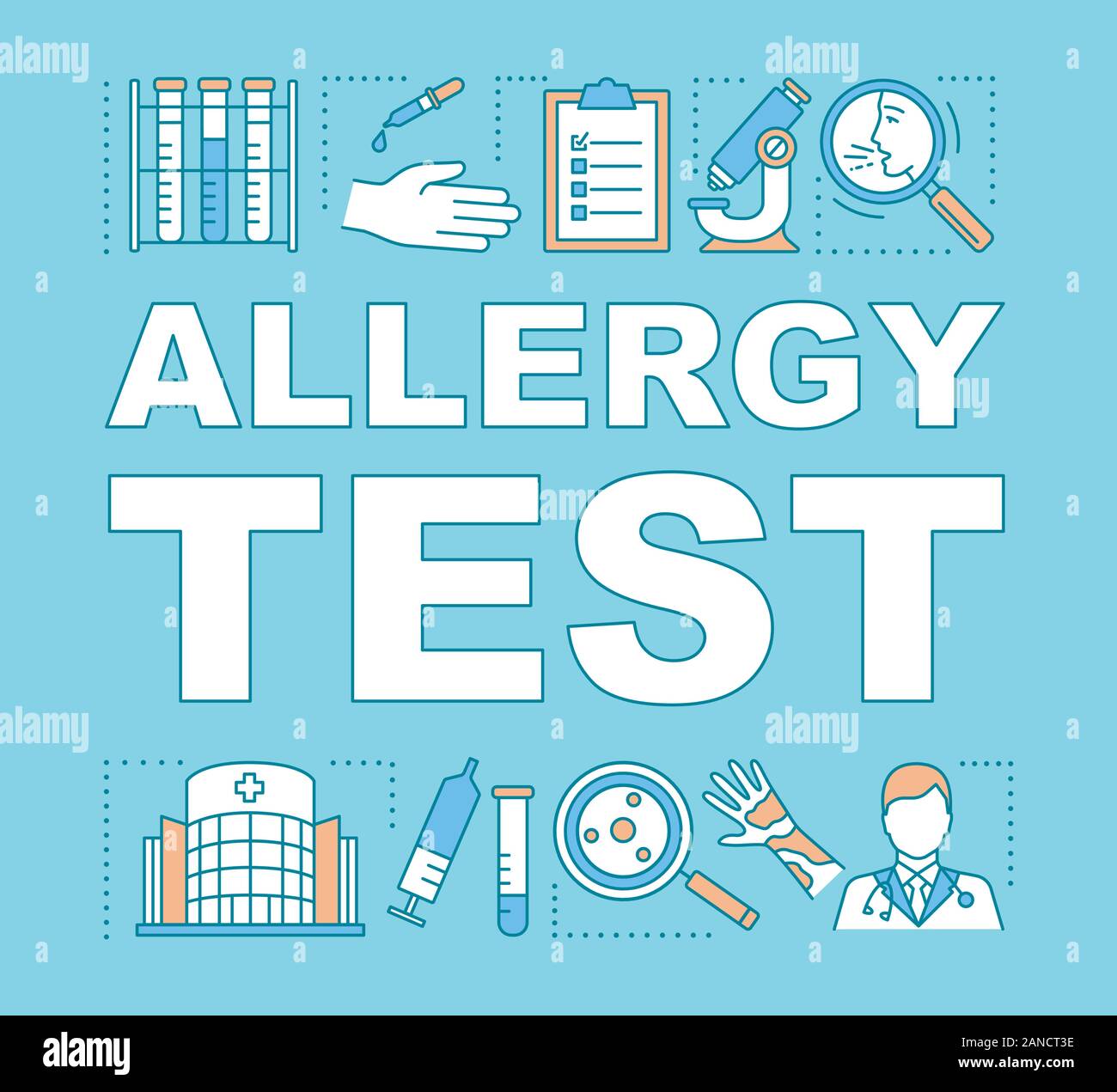 Allergy test word concepts banner. Allergic reactions diagnosis