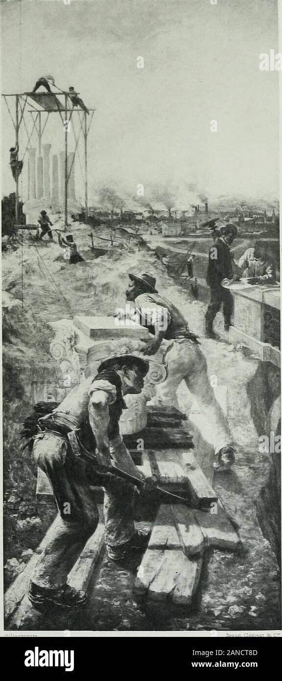 Le nouvel Hôtel de ville de Paris, 1872-1900 . Bra-an , Clément & Cr LE Soir a Paris (Paul Baudouin) Ga:.. aén-.eiit & C=« Travaux DÉtablissement DUN square ( Blanchon ) Stock Photo