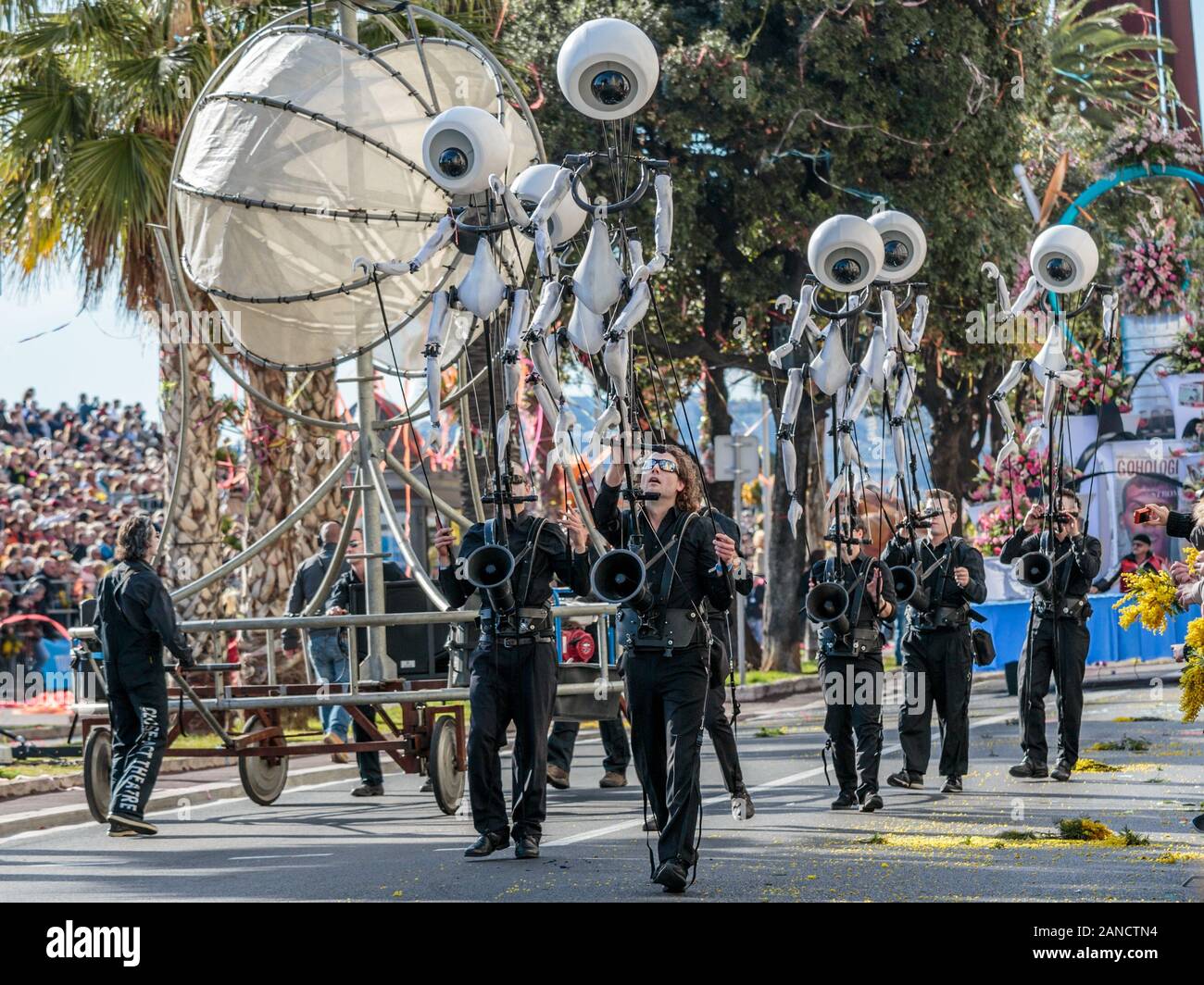 performers at the Flower Parade, Nice Carnival, French Riviera, Cote d'Azur, France. Stock Photo